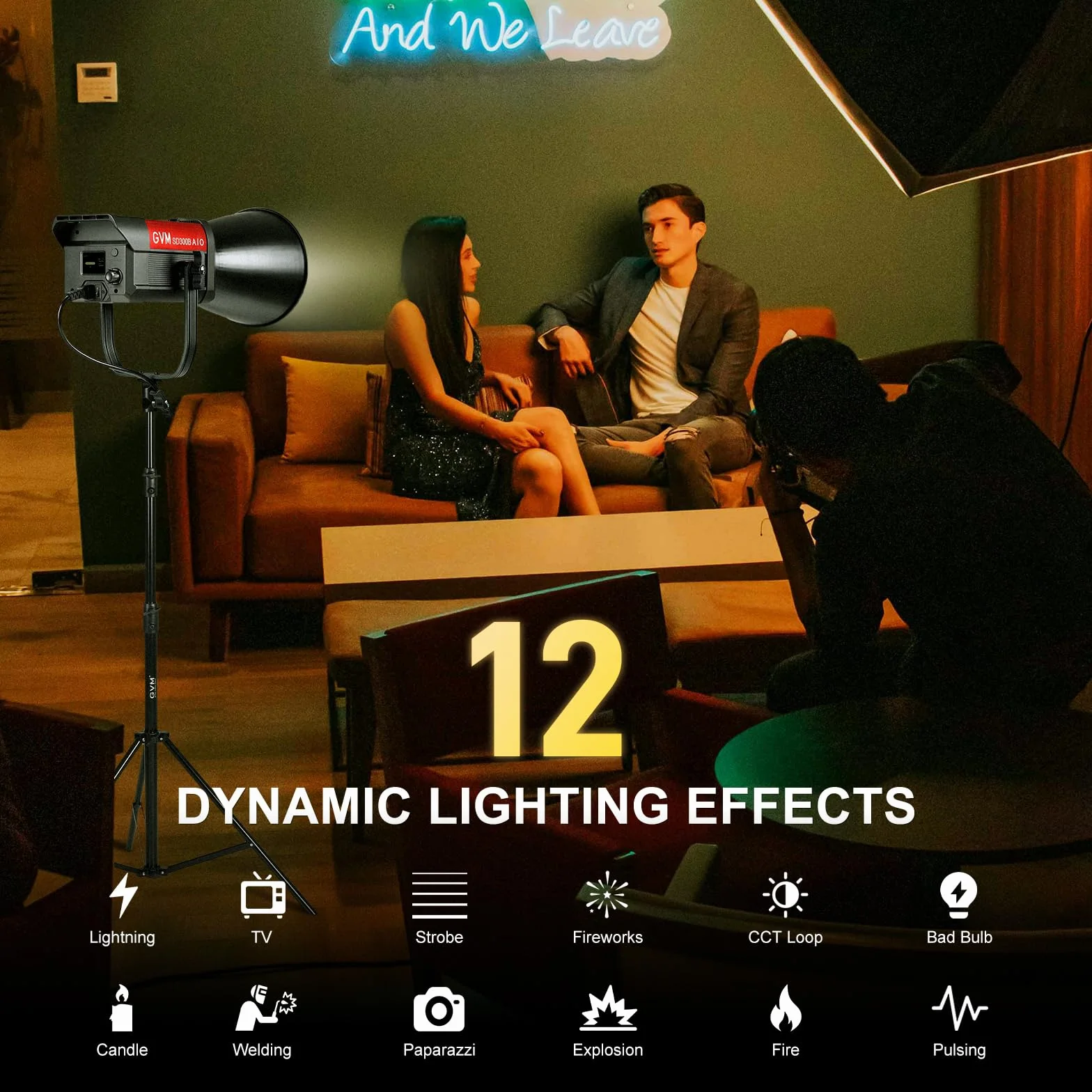 GVM 300W LED Video Light, 221950lux/1m, ARO SD300B Fotografia Kit di illuminazione con APP Control, 2700K-6800K Studio Light Kit Illuminazione Continua per YouTube, Film, 12 Effetti Scene