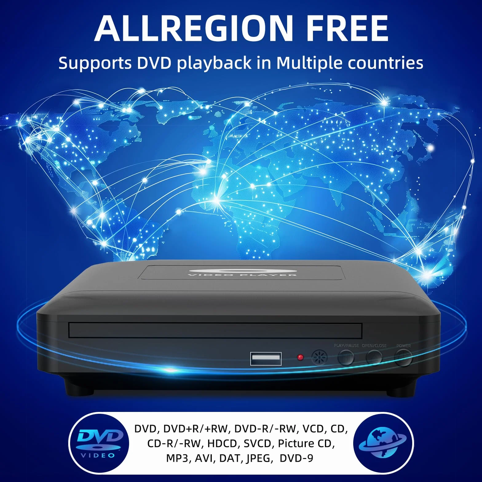 Mini Lettore DVD HD con Porta HDMI, 1080P Lettore DVD per Smart TV, Region Free Connessione, Cavo di uscita integrato PAL/NTSC, HDMI/RCA incluso, Lettore Cd per La Casa