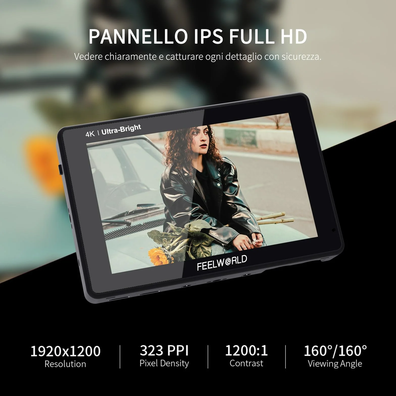 FEELWORLD LUT7 7 Pollici Monitor per Fotocamera 2200nit Touch Screen DSLR Monitor da Campo 4k 3D Lut HDMI Waveform/Sensore di luce automatico con batteria F750 e borsa