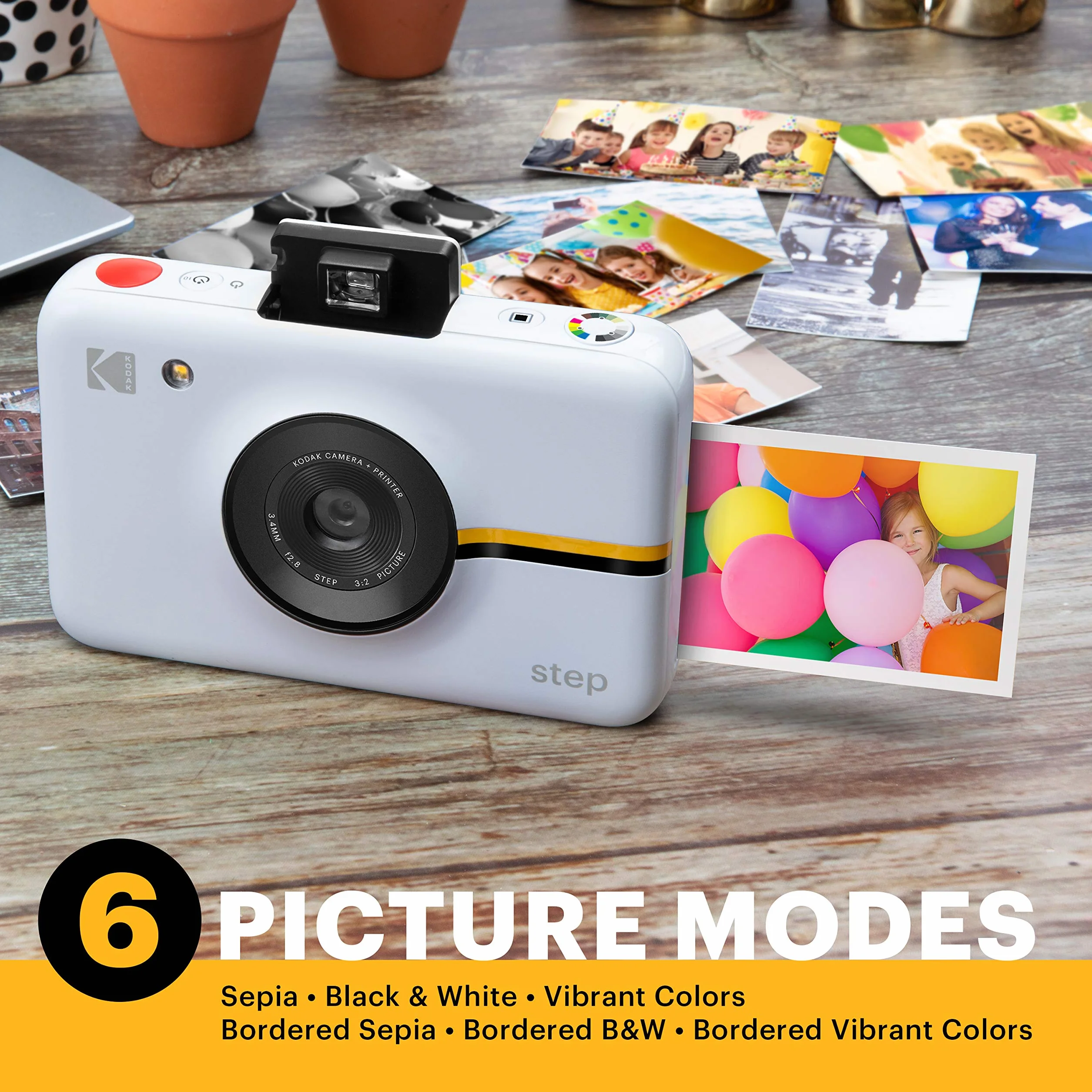 KODAK RODIC20AMZW Step Fotocamera | Camera digitale istantanea, sensore d’immagine 10 MP, tecnologia ZINK Zero Ink, mirino classico, flash integrato e 6 modalità immagine | Bianco