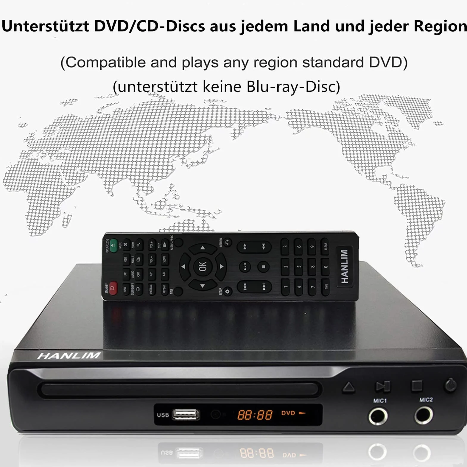 Mini lettore DVD Scart Compact CD Player Region Free HDMI per TV, USB, 2 interfacce microfono, cavo HDMI/AV, sistema TV PAL/NTSC integrato alloggiamento in metallo