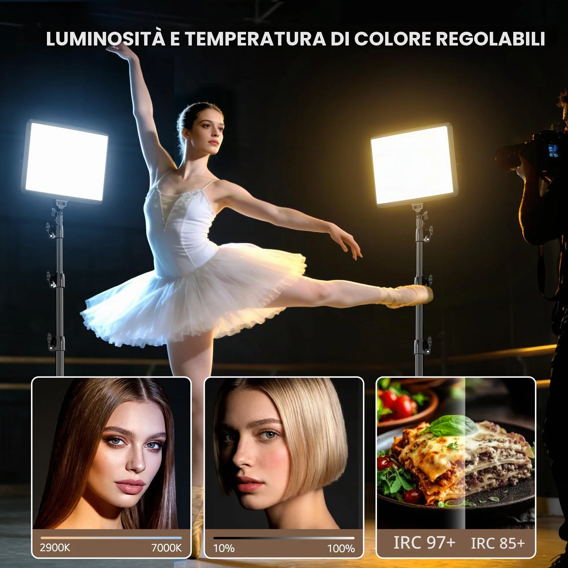 NiceVeedi Illuminazione fotografica da 25 W, 185 cm, kit di 2 pannelli video a LED, 2900-7000 K, dimmerabile, luce da studio con treppiede, luce di streaming per registrazione video YouTube (25W-1)