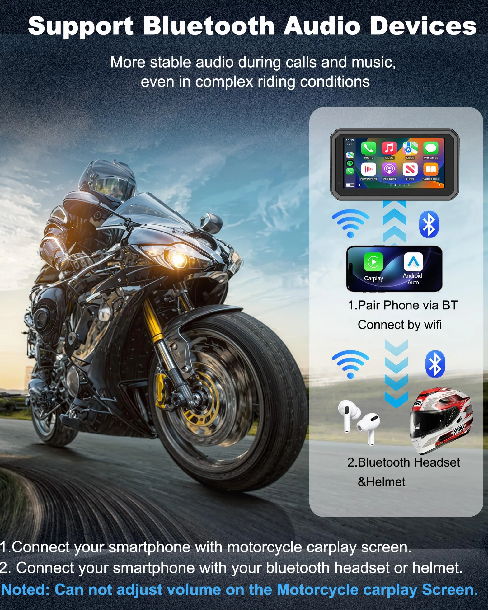 Navigatore Moto 4K Carplay Android Auto 6,25 Pollici Dashcam GPS Bluetooth 64GB
