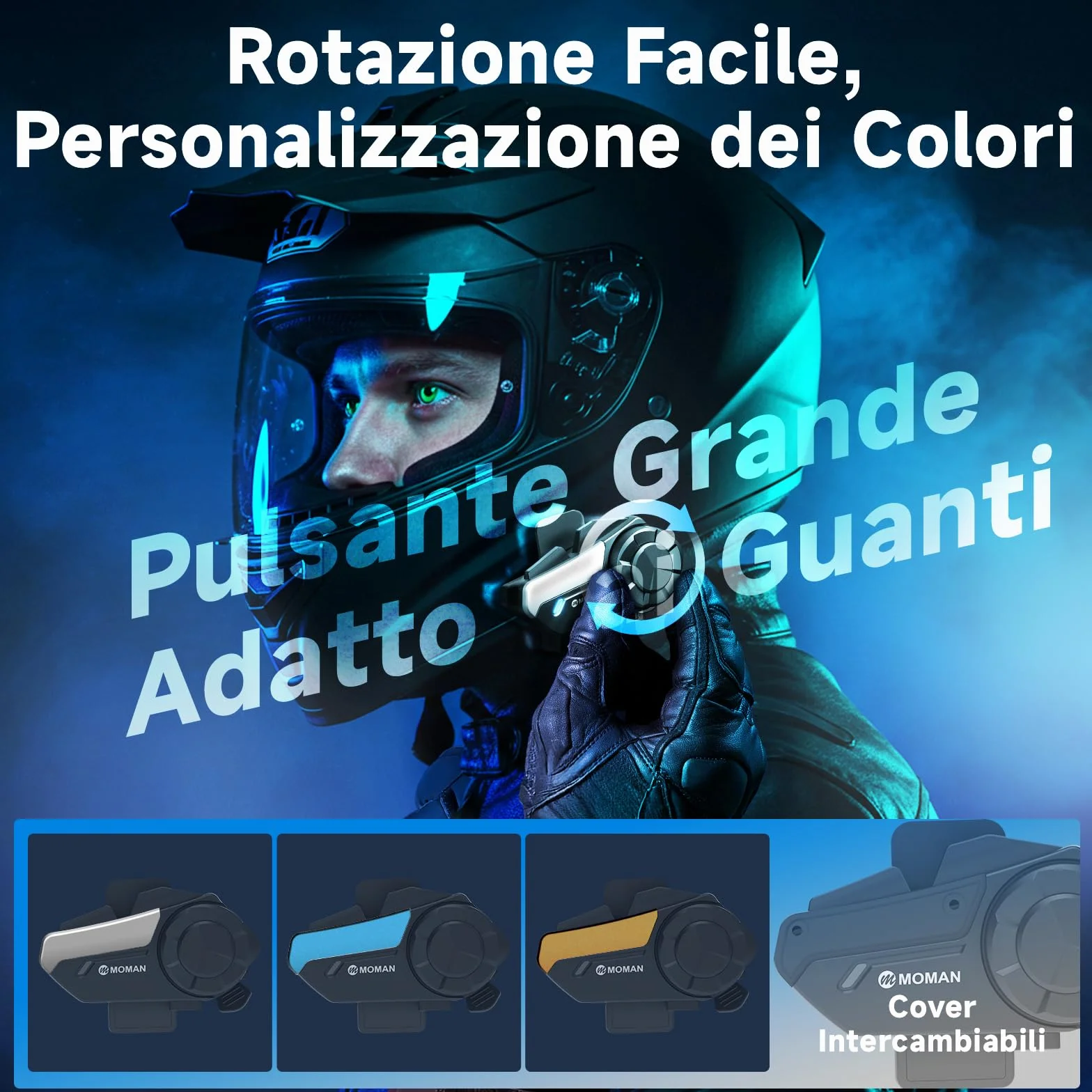 Moman Interfono Moto Coppia H2S Auricolare Casco Moto 1000M Sistema Comunicazione Riduzione Rumore Tripla Audio Multifunzione Hi-Fi Stereo Radio FM Controllo Vocale AI IPX6 Impermeabile