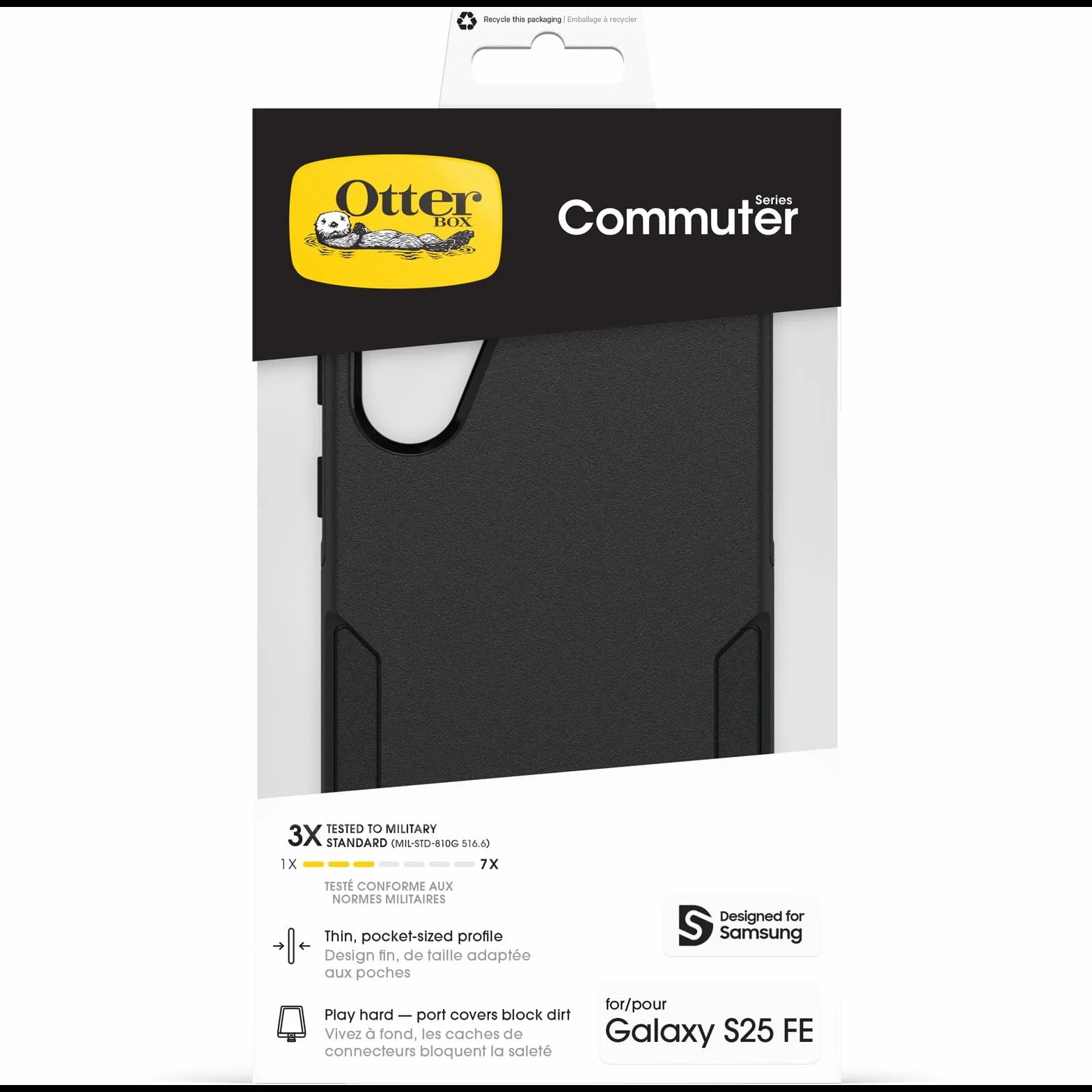 OtterBox Cover per Samsung Galaxy S25 FE Commuter, resistente a shock e cadute, testata testata 3x norme MIL-STD 810G, Nero