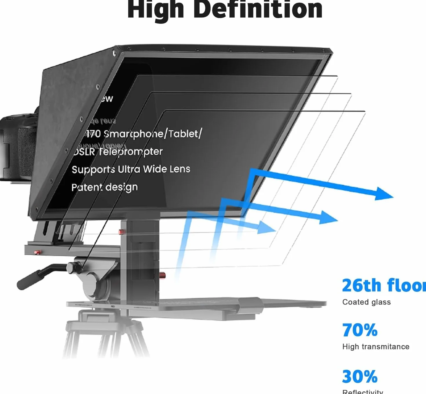 Desview TP170 Teleprompter 17 pollici, lega di alluminio High Display vetro sollevabile con telecomando e app per iPad/DSLR/videocamera, obiettivo grandangolare, registrazione video