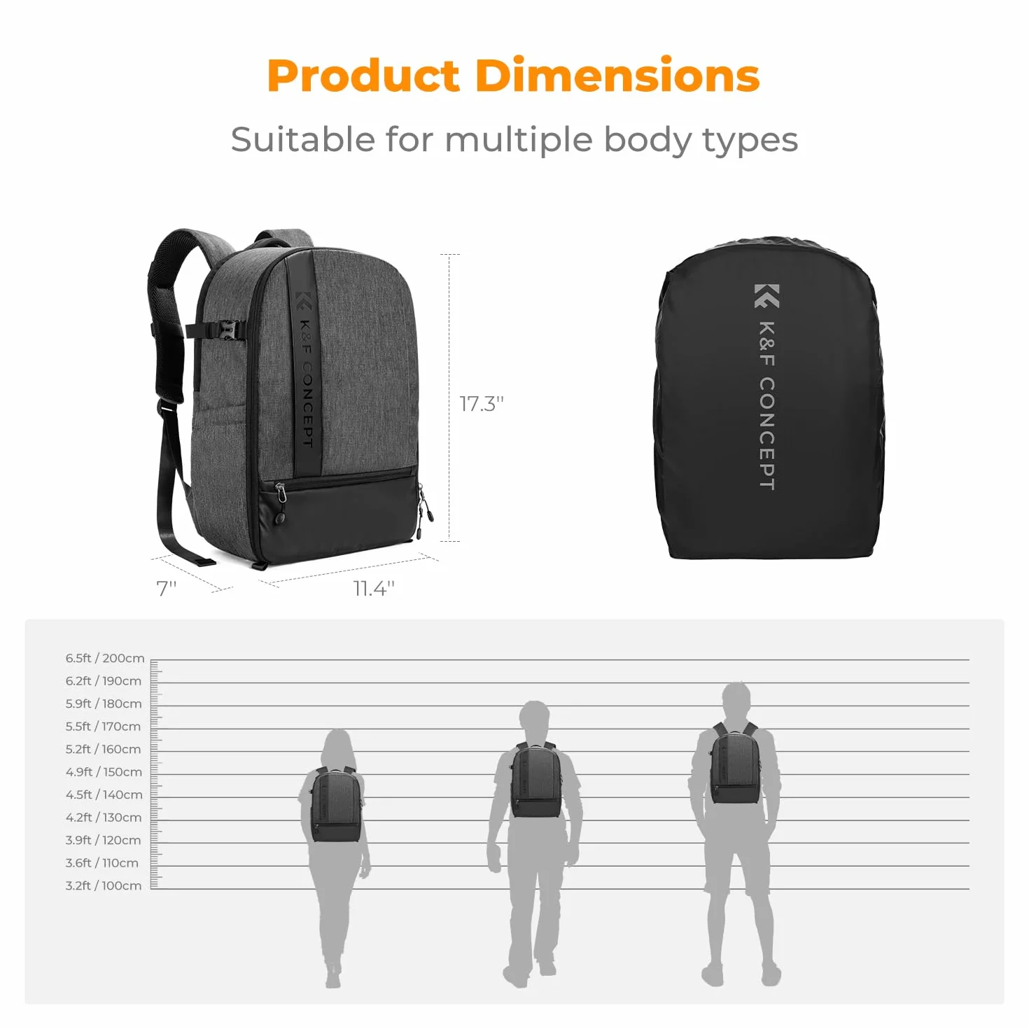K&F CONCEPT Zaino Fotocamera, Professionale Multifunzionale Borsa Fotografica Portatile con Parapioggia Antifurto Zip, Scomparto per 15.6" Laptop, Treppiede