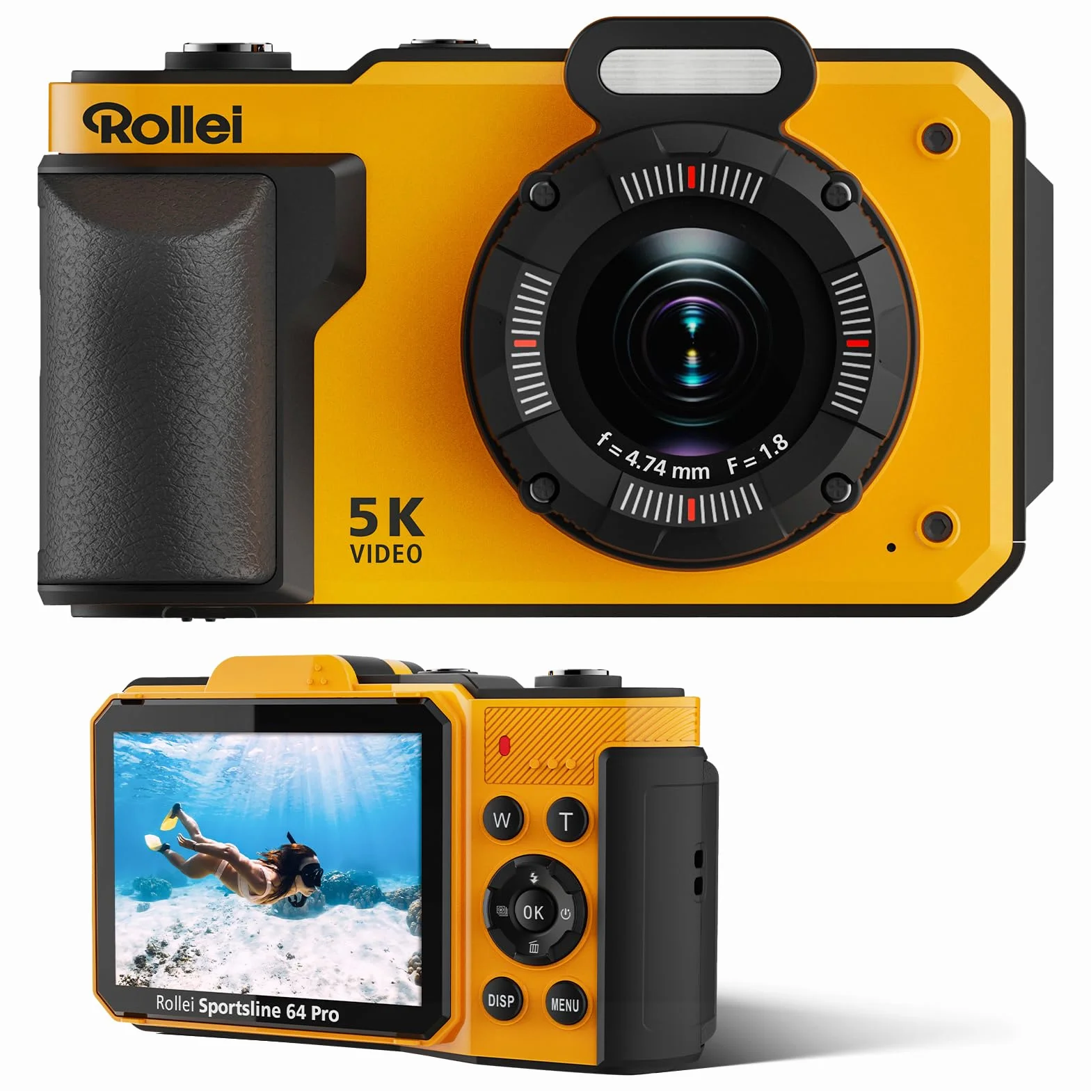 Macchina Fotografica Subacquea, Rollei Sportsline 64 Pro Fotocamera Subacquea Digitale 5K 64MP Telecamera Impermeabile con Sensore Sony 21MP Zoom Digitale 18X per Snorkeling Immersioni Nuoto