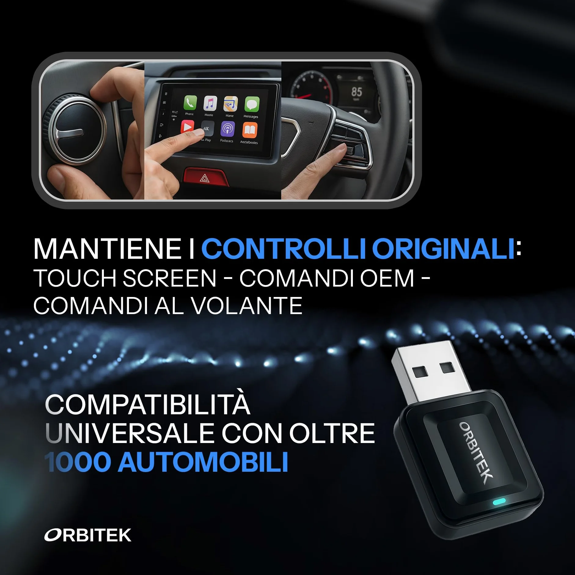 Adattatore Wireless CarPlay Ultra Veloce Compatto 2 in 1| Compatibile con iOS e Android Oltre 800 Modelli Auto | Connessione Ultra Stabile Bluetooth/Wi-Fi | Plug & Play |Adattatore USB/Type-C