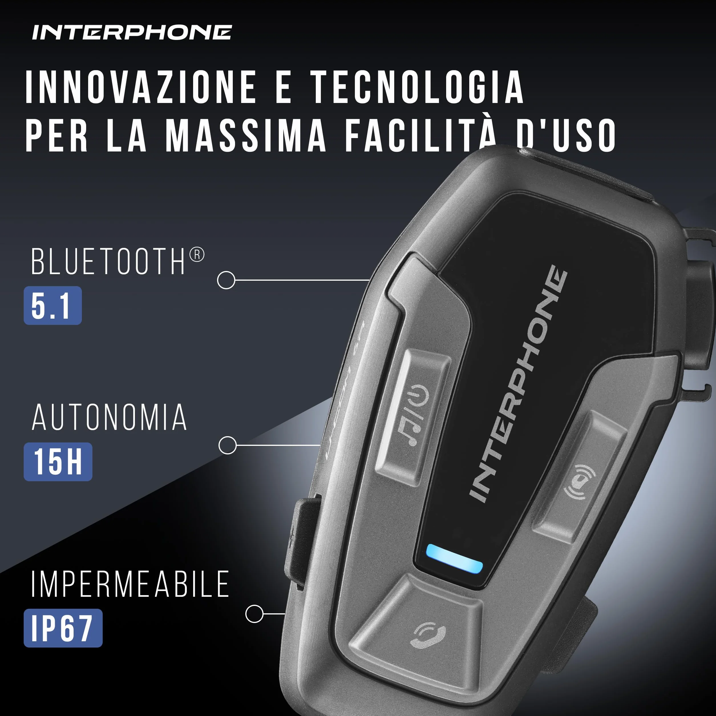 INTERPHONE U-Com6R Interfono Moto Bluetooth 5.2 Rimovibile Batteria 15 ore Autonomia 1 Km Compatibile TFT GPS Impermeabile Speaker 32mm