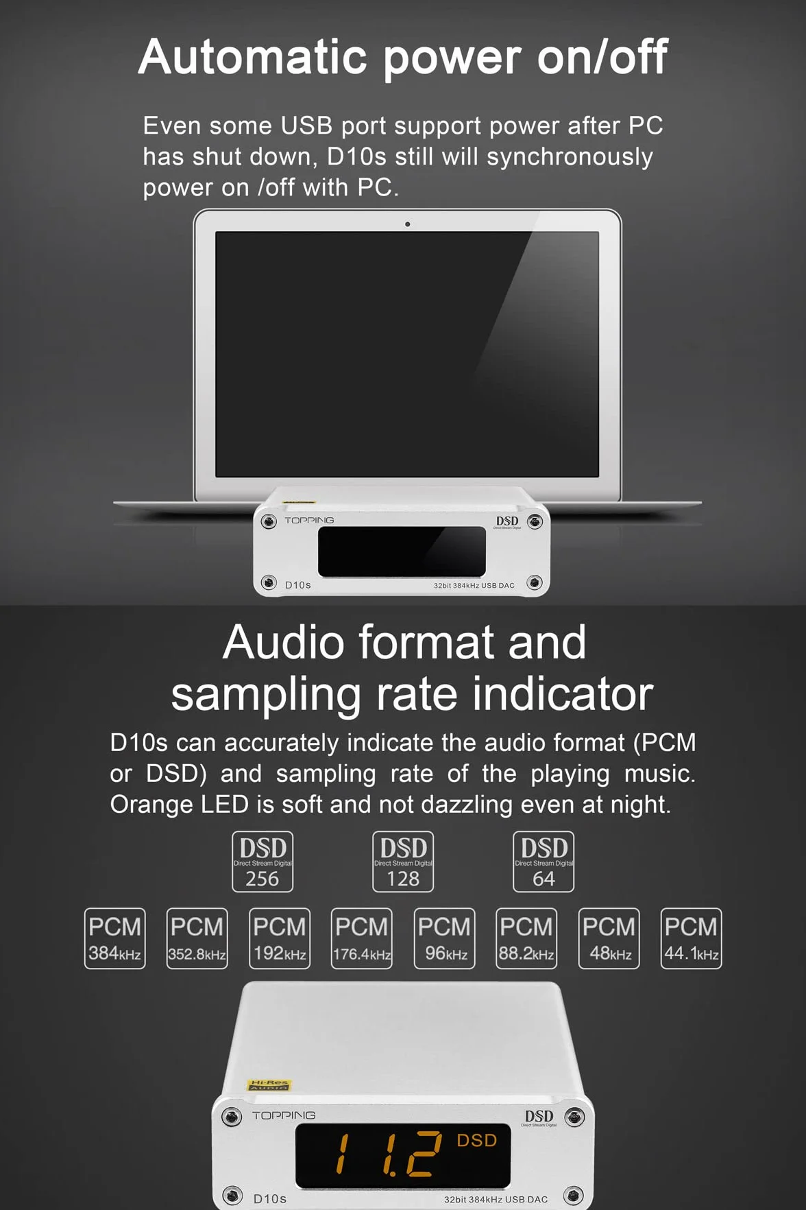 Topping D10s Mini USB DAC ES9038Q2M XMOS XU208 PCM384kHz DSD256 Amplificatore audio nativo Decodificatore Nero