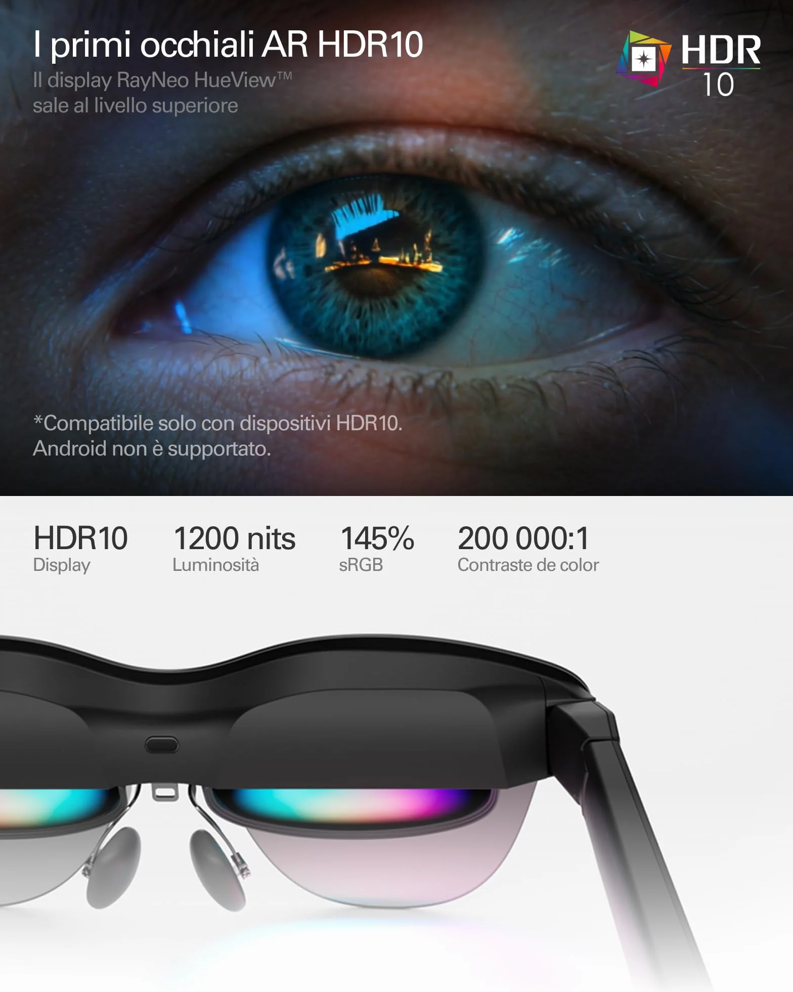 RayNeo Air 4 PRO Occhiali AR/XR, Display HDR10, Chip Vision 4000, Cinema Virtuale 201 Pollici, Audio di Bang & Olufsen, 3D per Film e Giochi per iPhone 17,16,15/Android/Switch 2/Mac/Steam Deck/PS4/5