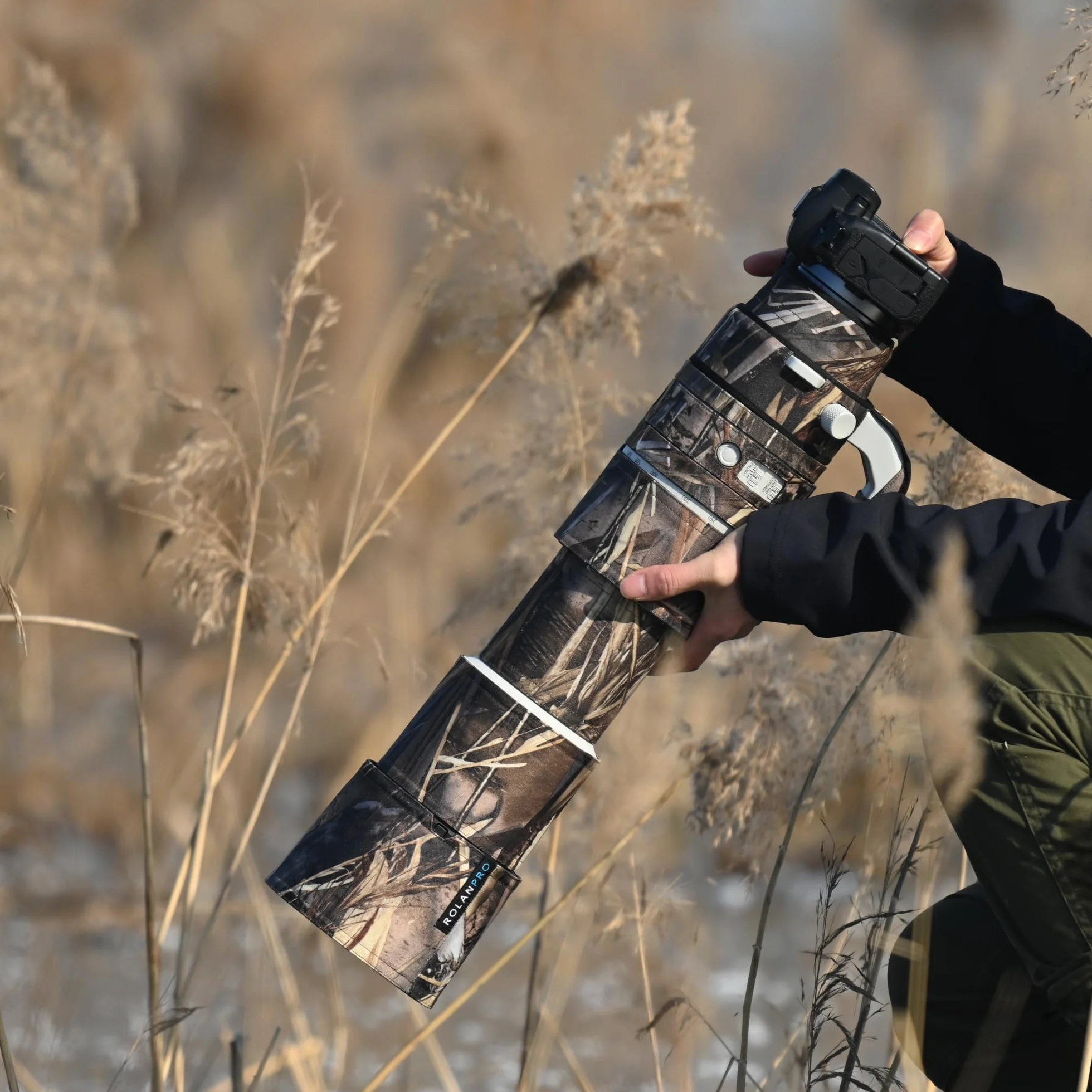 ROLANPRO Copriobiettivo Impermeabile per Canon RF 200-800mm F6.3-9 IS USM, Custodia Antipioggia Mimetica Antigraffio per Fotografia Naturalistica e Birdwatching - #39 Erba Secca