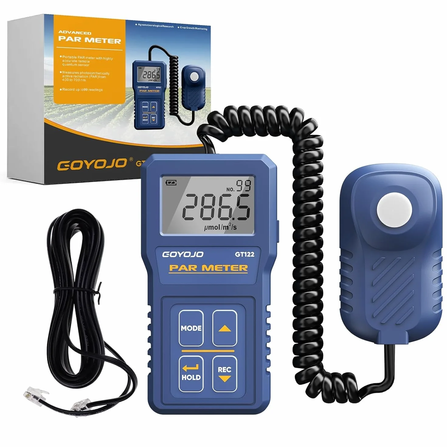 GOYOJO Quantum PAR Meter, Misurazione Precisa del PPFD per l'idroponica, Serre e Ottimizzazione della Crescita delle Piante Indoor, Misuratore di Intensità Luci LED Ad Alta Precisione da 400 a 700 Nm