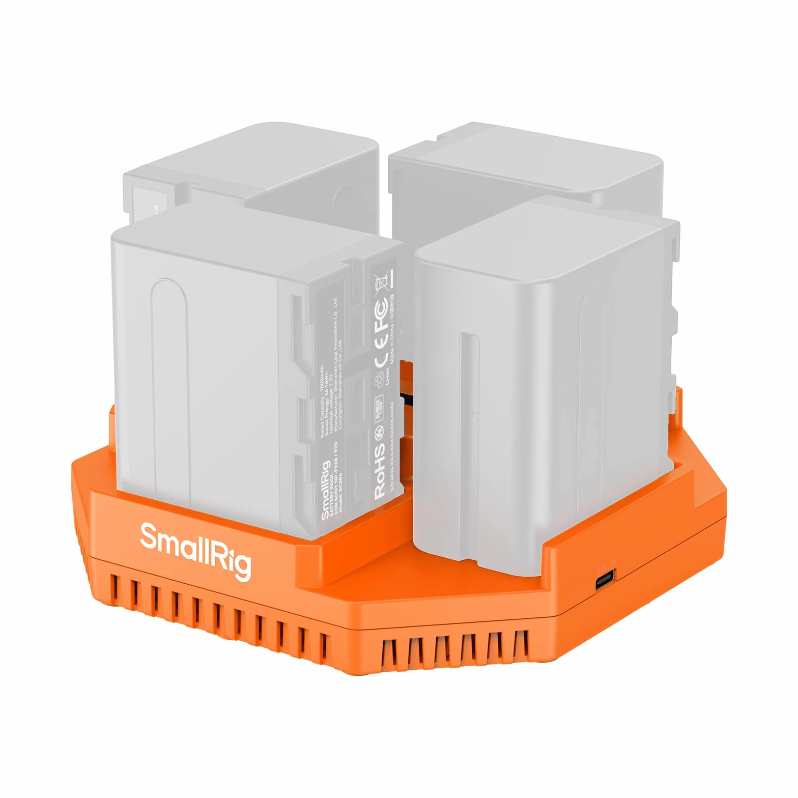 SMALLRIG Caricabatterie per Fotocamera a 4 Canali, con Ricarica Rapida PD100W, Display OLED, Caricabatterie Compatto NP-F per Sony NP-F970, NP-F750, NP-F550, NP-F570, Arancia - 4837