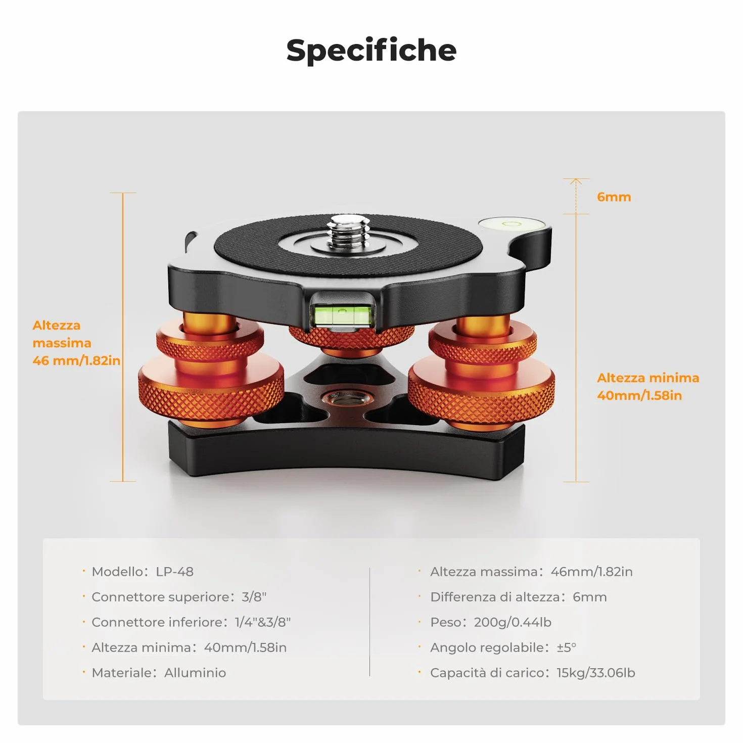 K&F Concept Base di Livellamento per Treppiede Fotocamera, Base in Alluminio con Vite da 3/8" e Adattatore a Vite da 1/4" a 3/8", Regolazione Precisa dell'angolo di ±5° per Fotografia Panoramica Micro
