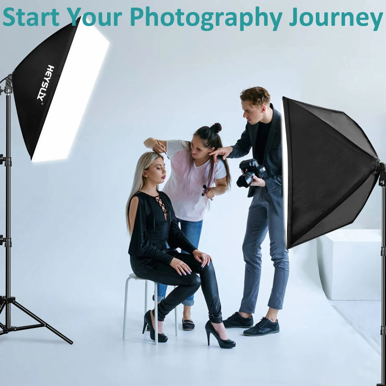 Softbox Fotografico 50x70cm con Lampadina 150W 5500K e Presa E27, Soft Box Kit per Fotografia di Ritratto, Riprese Video, Streaming Live