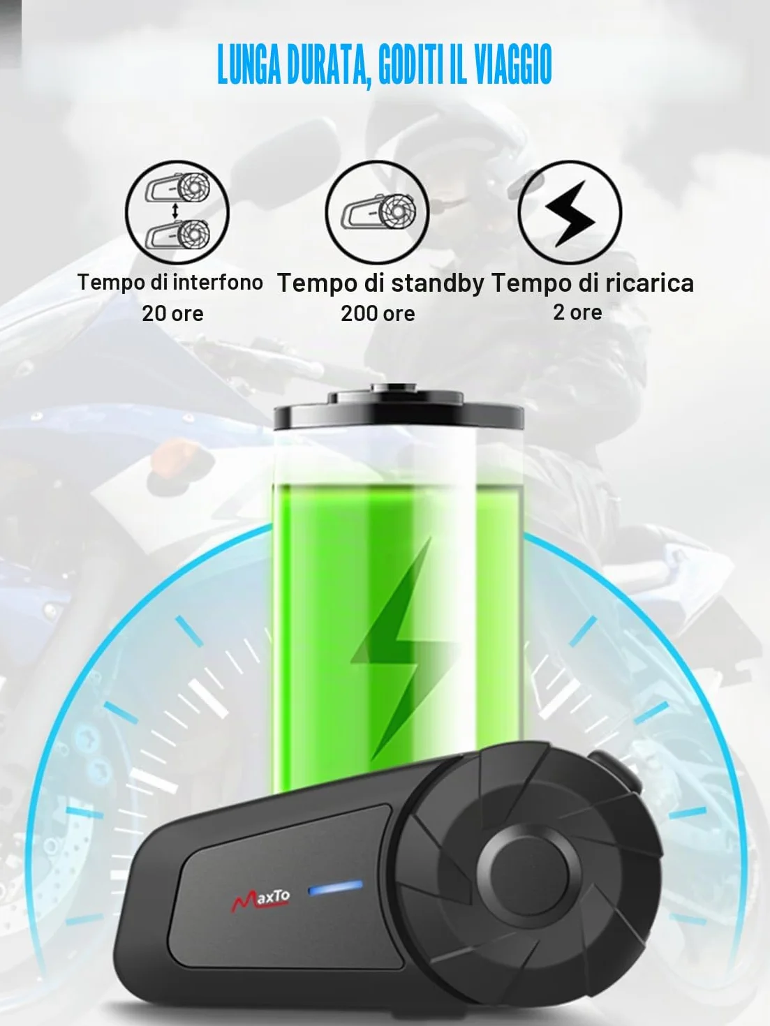 MAXTO Cuffie Bluetooth per moto, interfono a rete, 1000 m 8 piloti, sistema di comunicazione per moto,CVC+DSP cancellazione del rumore, condivisione musica,IP67 impermeabile(2 Pezzi)