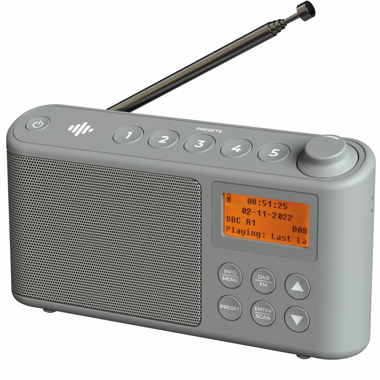 Radio DAB/DAB+ e FM, Radio Portatili Alimentata a Corrente e Batteria Ricaricabile, Radiolina Portatile con caricatore USB per un'autonomia di 15 ore (Grigio)