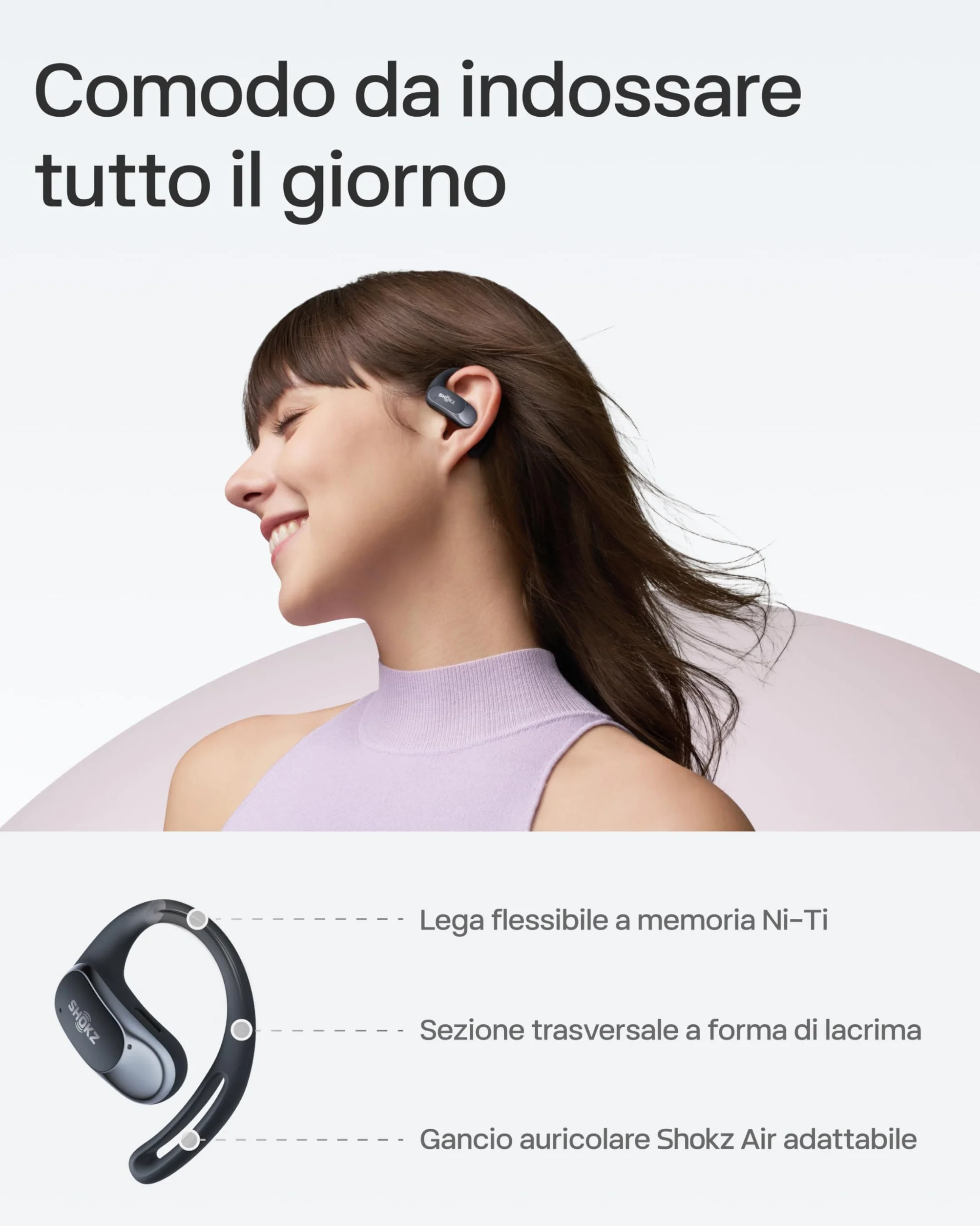 SHOKZ Cuffie Open-Ear OpenFit Air, auricolari Bluetooth wireless con microfono, con gancio auricolare Air, ricarica rapida, 28 ore di riproduzione, resistenza all'acqua IP54 per l'allenamento, Nero