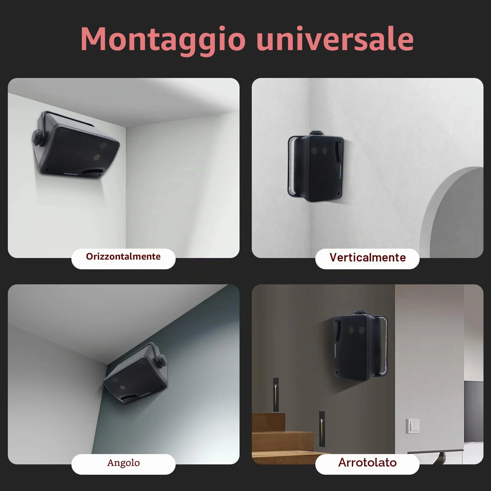 STUDIOFINIX Altoparlanti Bluetooth 200W 3 Vie 3,5 Pollici Impermeabili Marine con Montaggio a Parete Nero