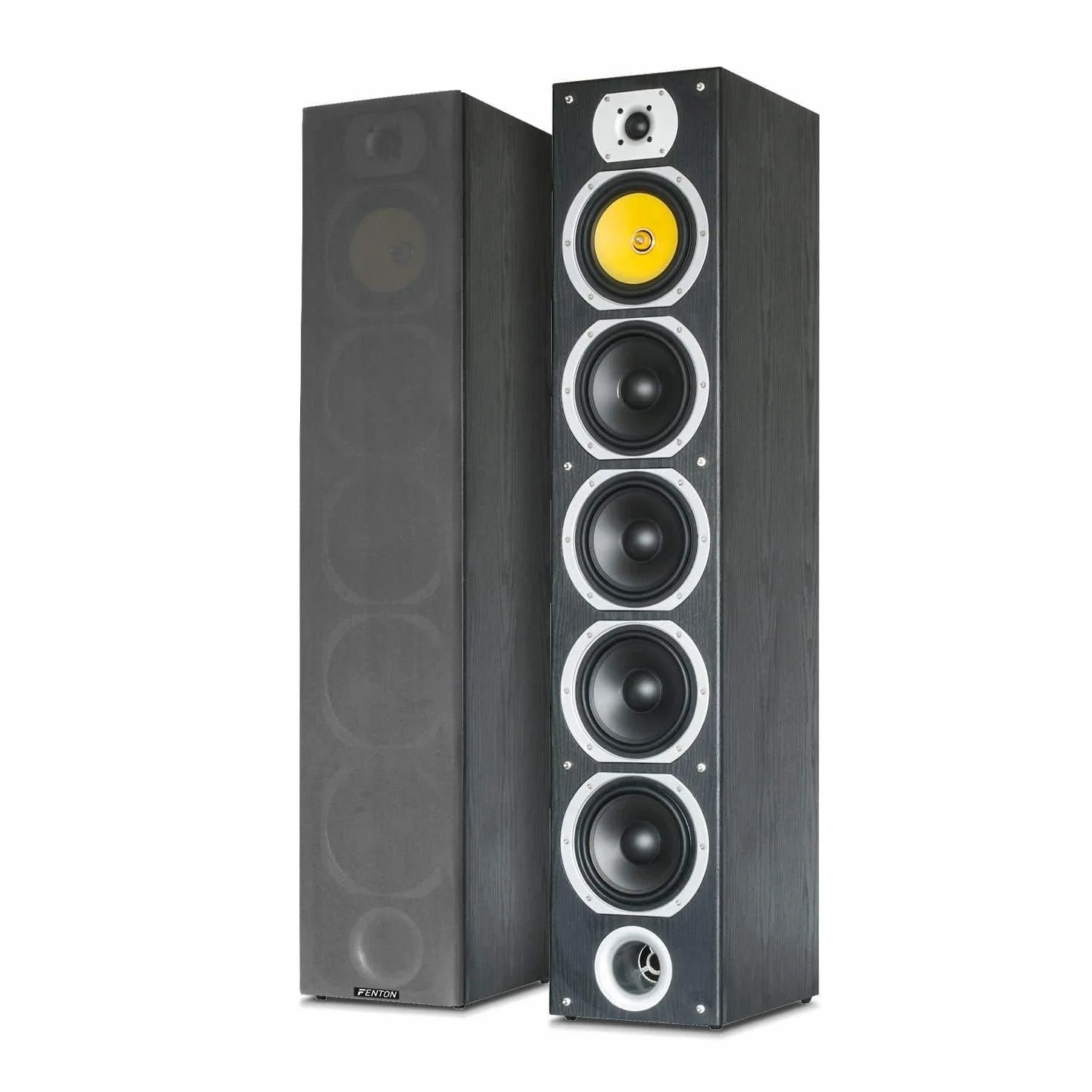 Fenton SHFT57B - Coppia di altoparlanti da pavimento, 600 Watt, passivi, altoparlanti Hi-Fi, per impianto stereo, 4 vie, cassette da pavimento - nero