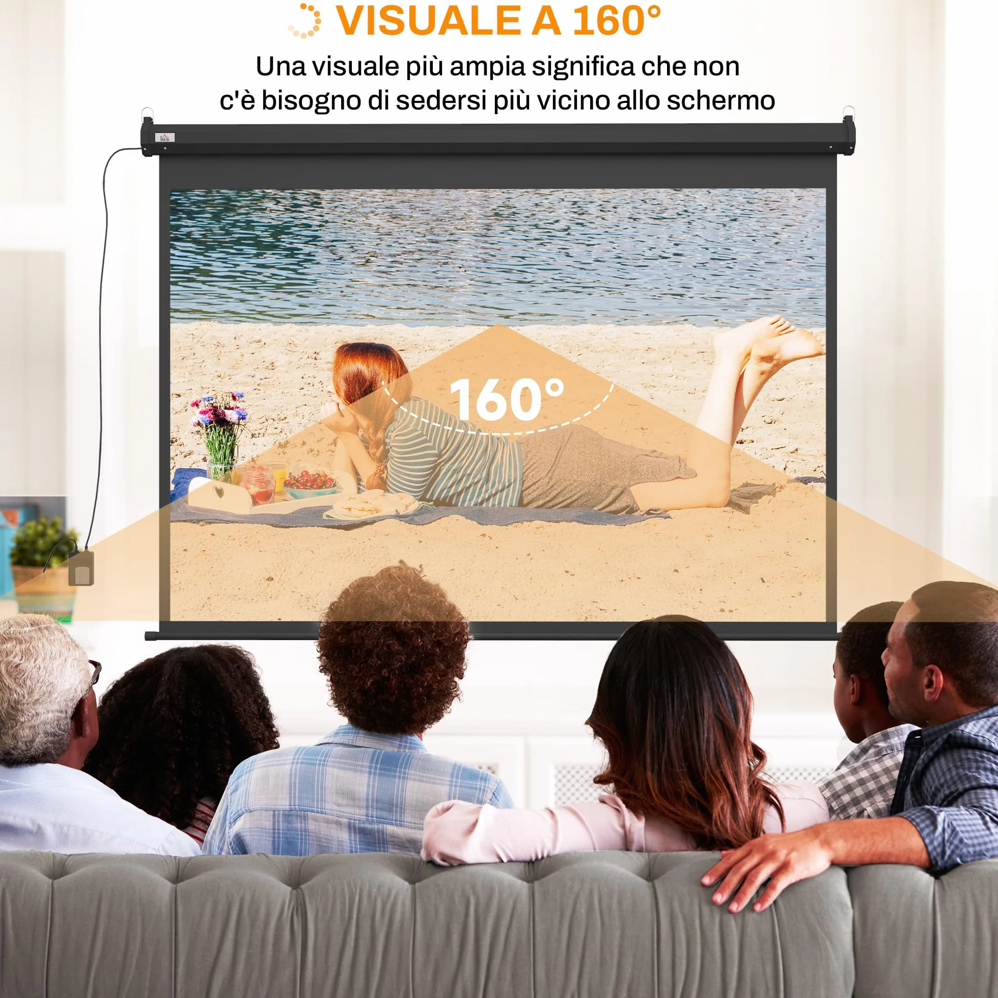 HOMCOM Telo Proiettore Motorizzato da 100 Pollici 4K HD Formato 4:3, Schermo Proiettore Motorizzato Elettrico Antirughe con Telecomando, Telo Videoproiettore per Casa, Cinema, Ufficio, Home, Nero