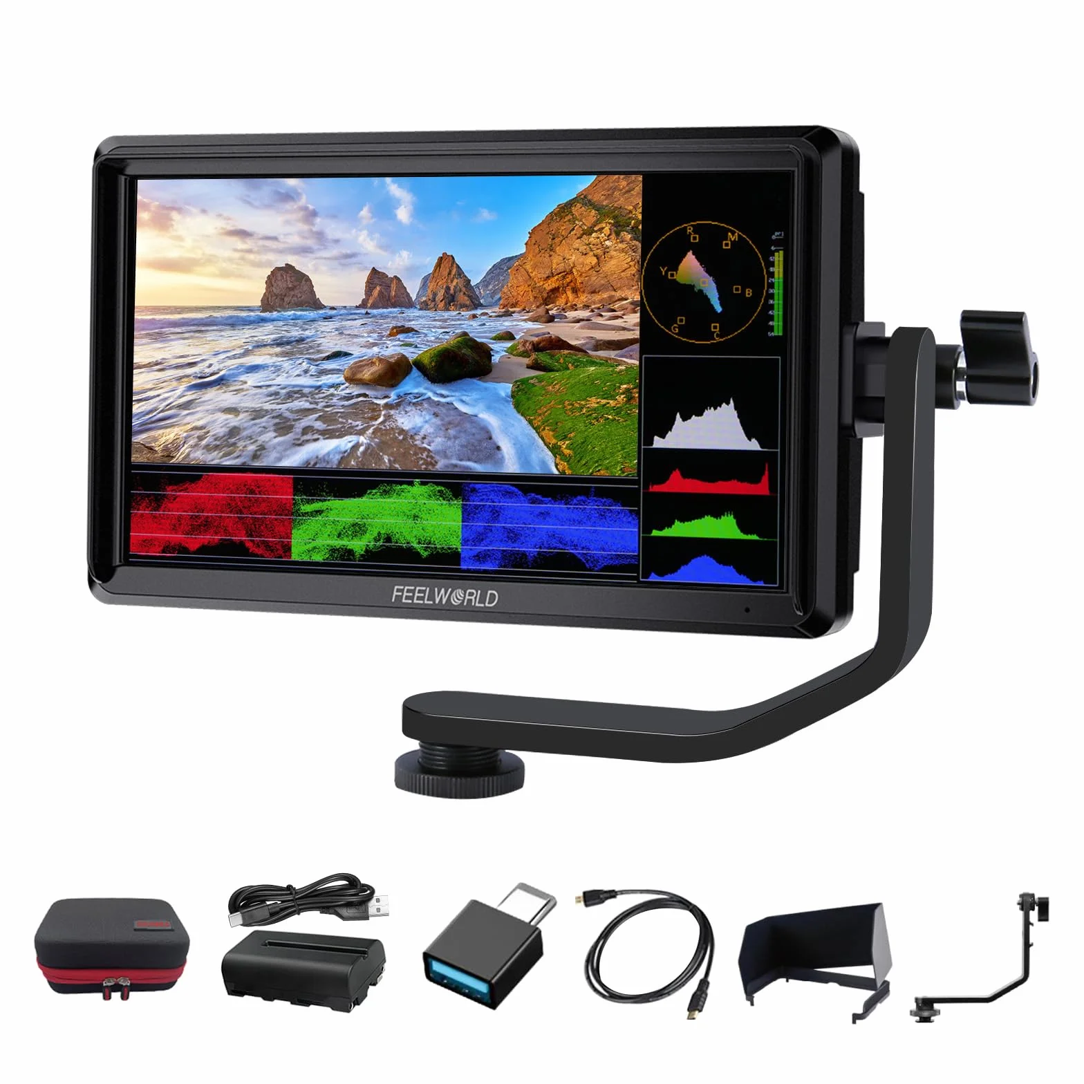 FEELWORLD FW568 V3 Monitor da campo per fotocamera 4K da 6 pollici con batteria da 2800mAh Monitor DSLR Full HD 1920x1080 3D lUT Borsa per il trasporto, parasole,Peaking Focus Assist HDMI Input/Output