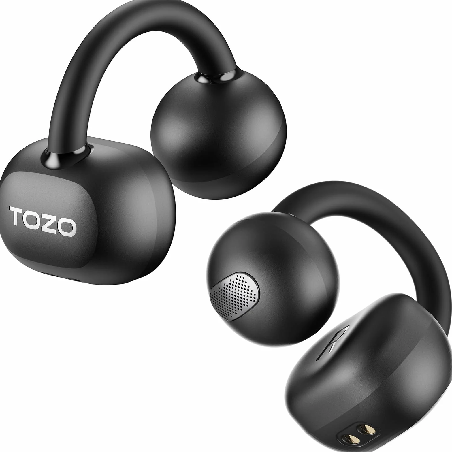 TOZO OpenEarRing Cuffie Bluetooth 5.1 Ultraleggero con Cancellazione del Rumore delle Chiamate IA ORIGX Acustica EQs Regolazione 40 Ore Riproduzione LED Schermo USB Tipo C IPX5 Nero
