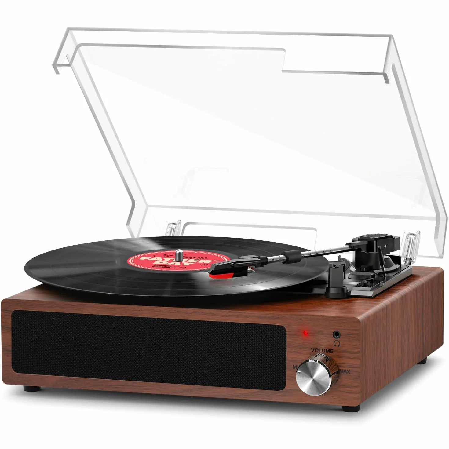 FYDEE Giradischi Vinile Vintage 3 Velocità 33/45/78 Giri Bluetooth Altoparlanti Integrati Auto-Stop RCA AUX Cuffie Mogano