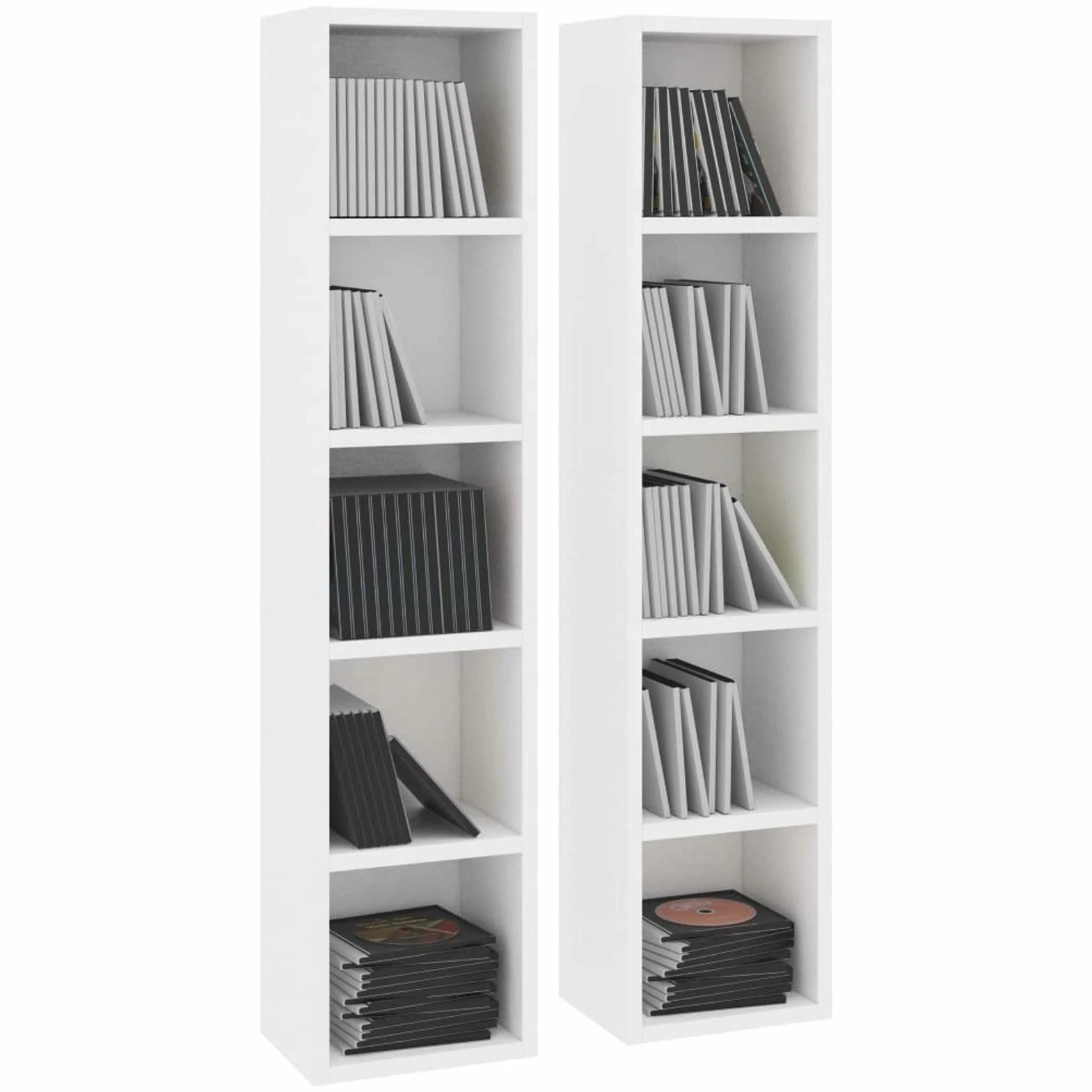 Scaffali Porta CD 2 pz,Dvd archiviazione Porta Dvd a Colonna Scaffali Porta CD,Mobili,Armadietti e portaoggetti, armadietti per Supporti multimediali,Bianchi 21x16x93,5 cm Legno Multistrato