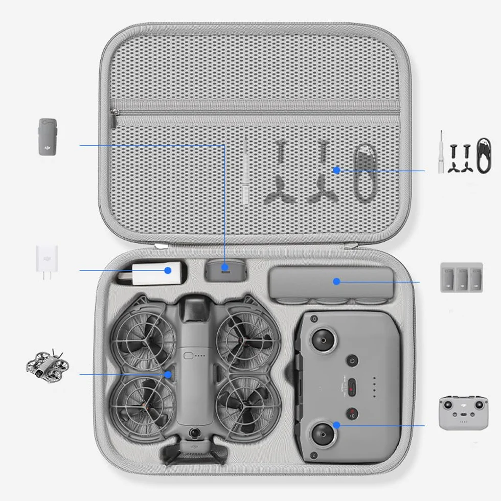 Custodia per DJI Neo2 Fly More Combo accessori, custodia rigida in EVA, tracolla da viaggio Borsa con fodera morbida, per RC-N3 radiocomando, hub di ricarica