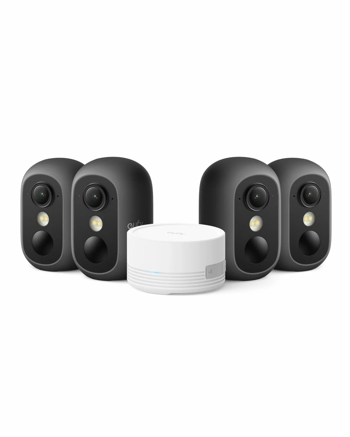 eufy Security eufyCam C35 4 Telecamere Wireless per Int/Est, Montaggio Magnetico, Vista Notturna a Colori, Memoria Locale, Nessun Costo Mensile, IP67, Riconoscimento Viso, Supporto Pannello FV, Nero