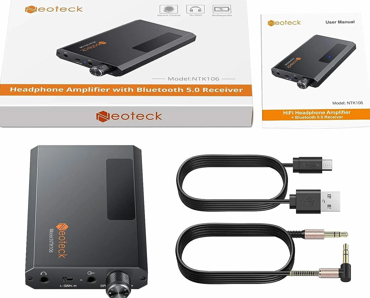Neoteck 3.5 mm Amplificatore Portatile Cuffie con Ricevitore Bluetooth 5.0 Amplificatore Cuffie 16-300Ω Amplifier Audio Ideale per MP3 MP4 Smartphone Digitale Players Computer