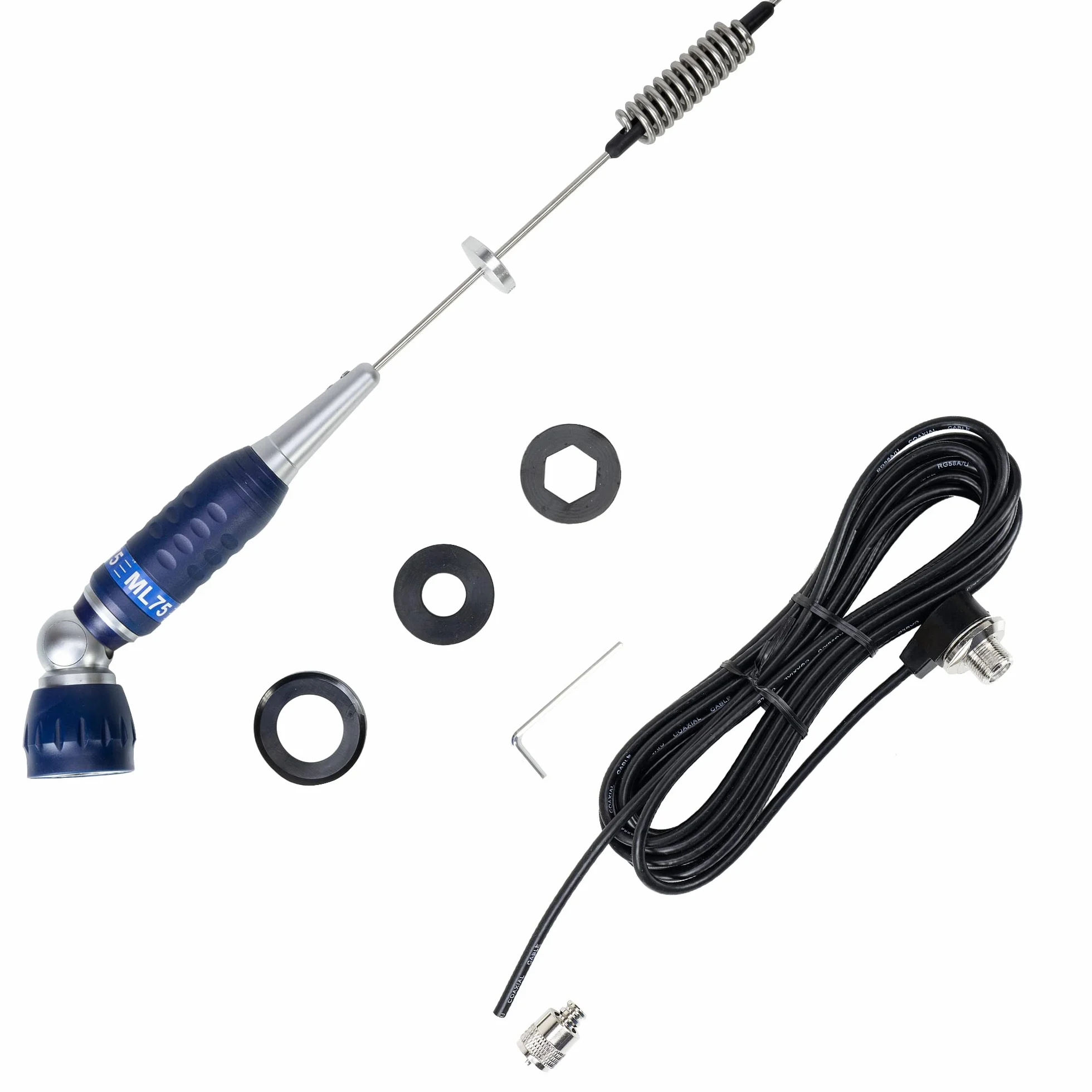 PNI Pacchetto antenna ML75 CB e cavo di montaggio PNI T601, lunghezza 75cm, 26-28MHz, 300W, pieghevole