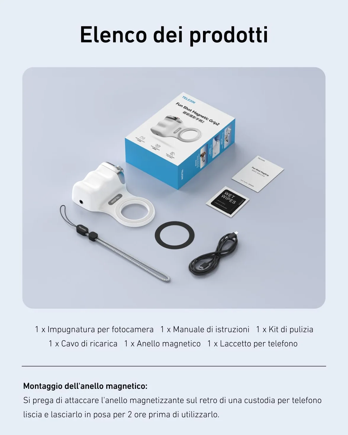 TELESIN Fun Shot Impugnatura Smartphone, Magnetica Impugnatura per Smartphone con Telecomando Bluetooth Staccabile, Filettatura da 1/4, Compatibile con iPhone & Android, Selfie Vlog