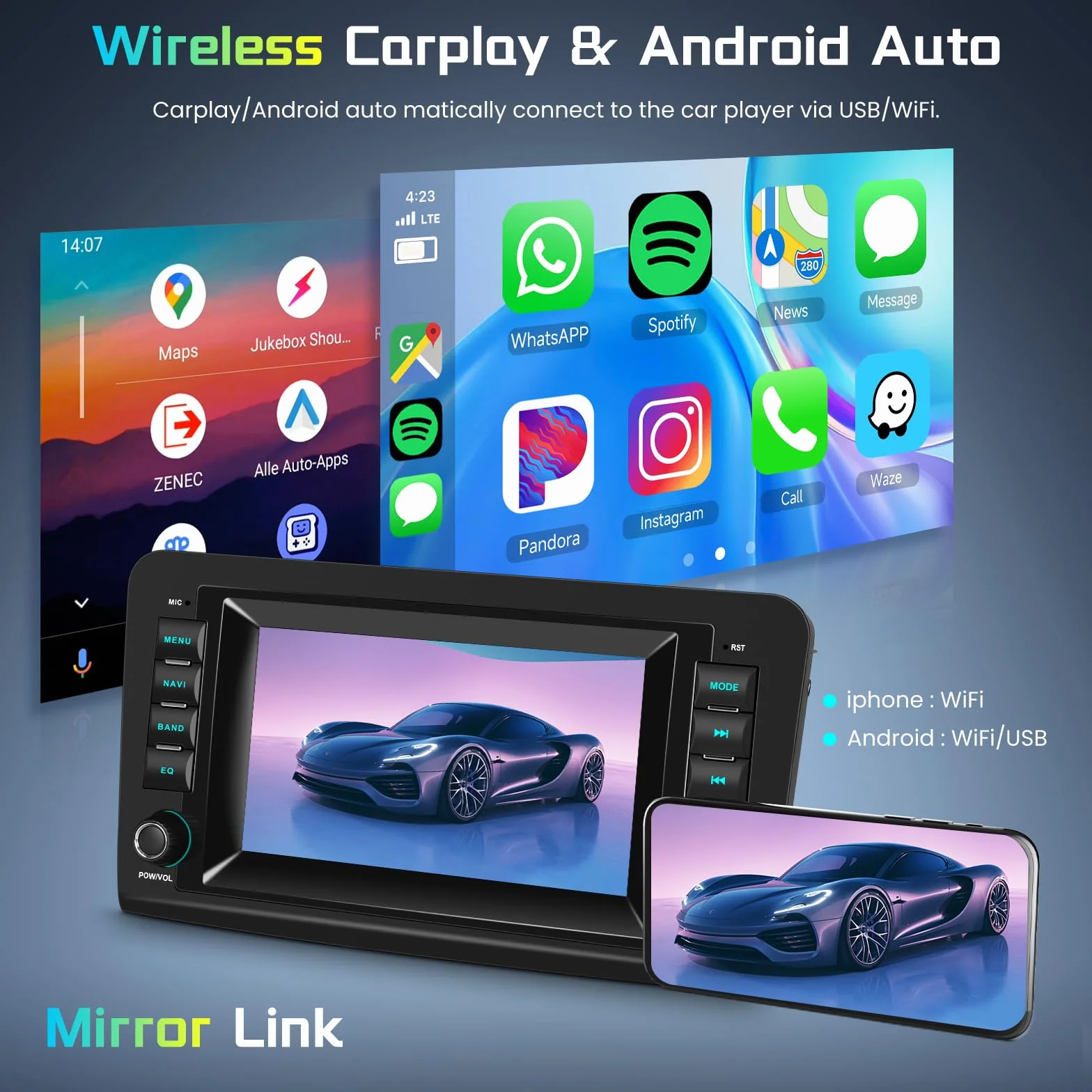 Hodozzy 2GB 64GB Android Autoradio per Mercedes-Benz Classe ML GL W164 X164 ML300/ GL320 350 420 450 500 Radio Carplay Android Auto Wireless, 7 Pollici Touchscreen GPS WiFi Bluetooth RDS Retromarcia