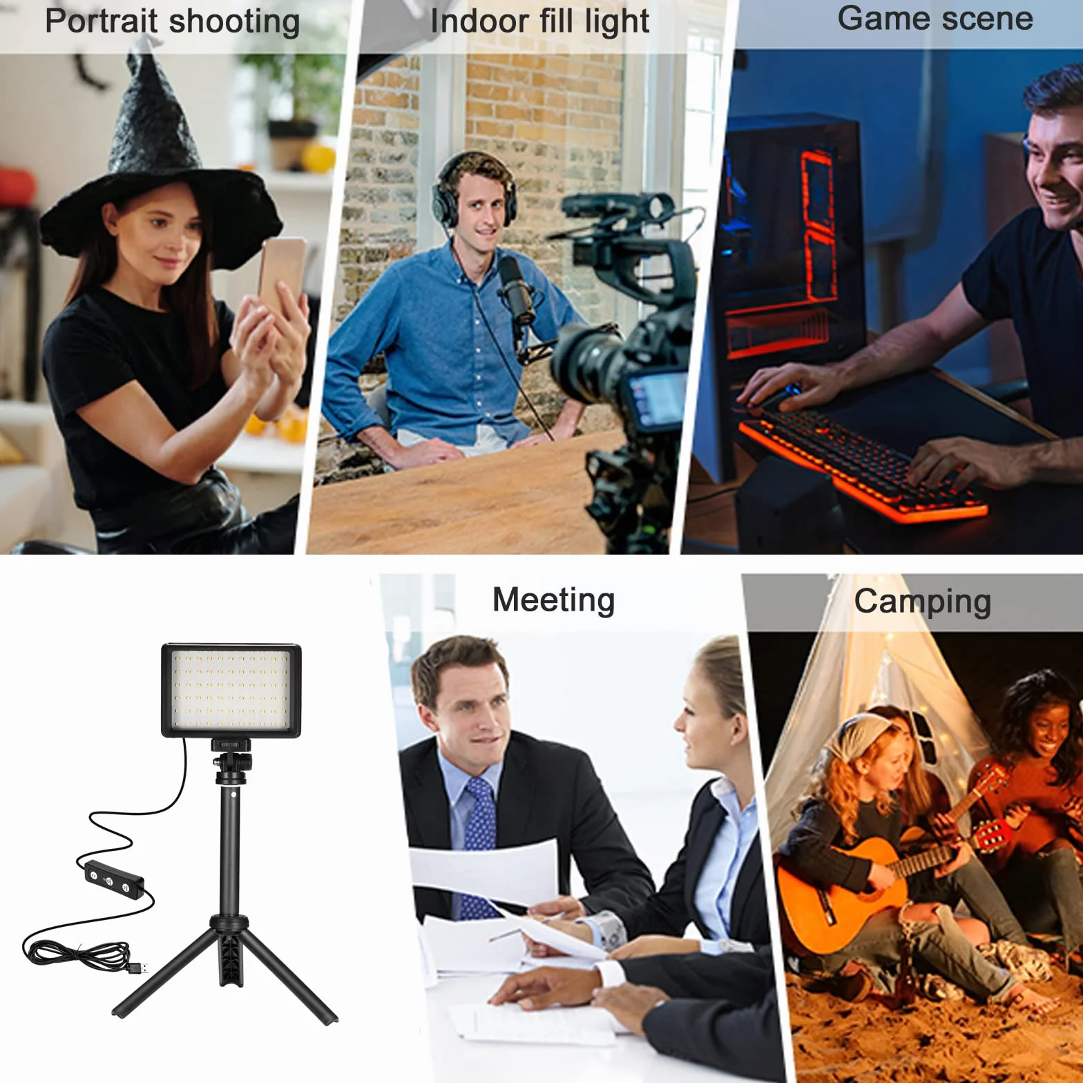 LED Luce Video 2-Pack, Luci Fotografiche USB 5600K Dimmerabile con Mini Treppiede e Filtri Colorati per Studi Fotografici, Riprese da Piccoli Angoli, Registrazione Video, Streaming di Giochi
