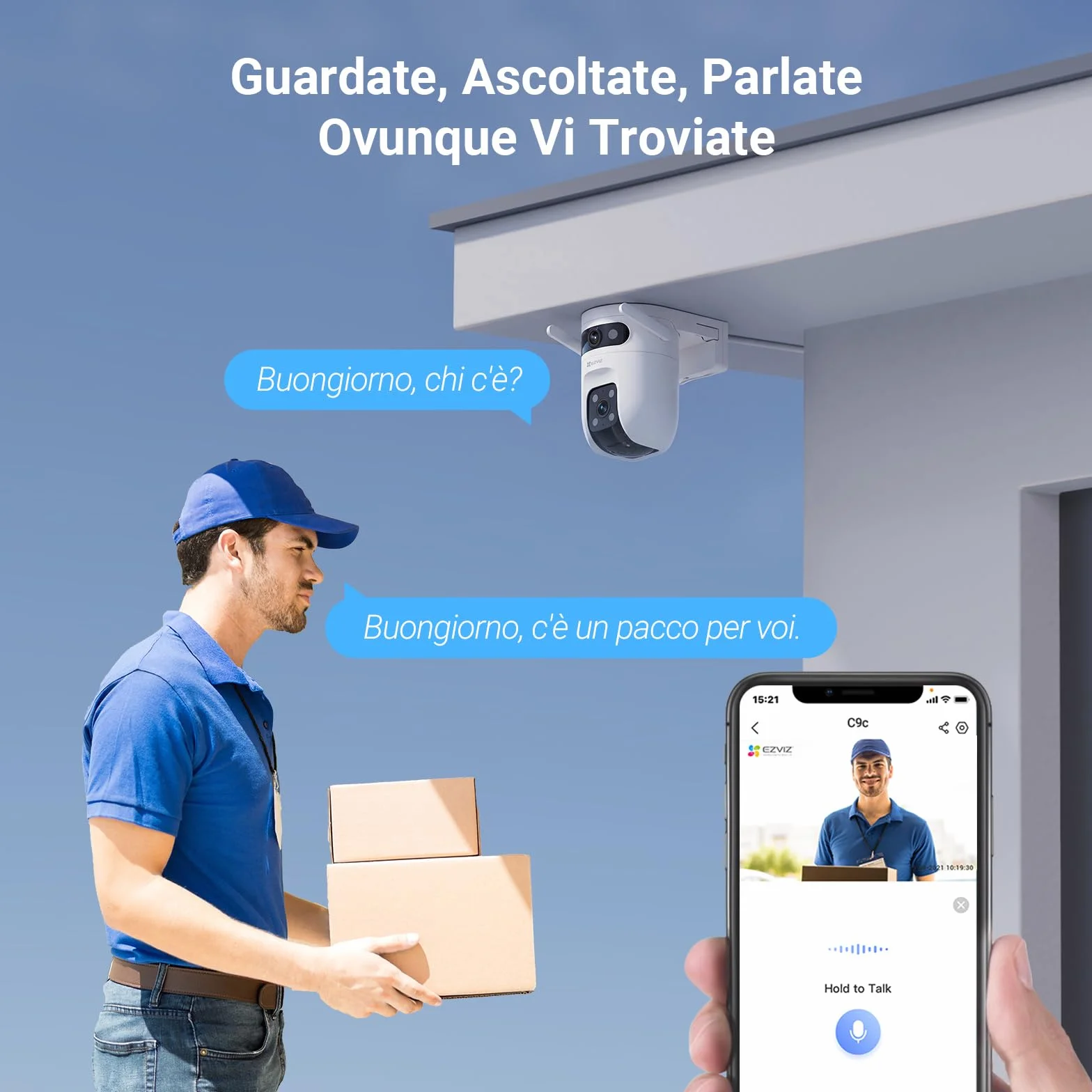 EZVIZ 10MP (5MP+5MP) Telecamera WiFi Esterno con Doppia Lente, Telecamera per Esterni a 360°, Visione Notturna a Colori, Rilevamento Persone/Veicoli, Audio Bidirezionale, Impermeabile, C9c Dual 3K