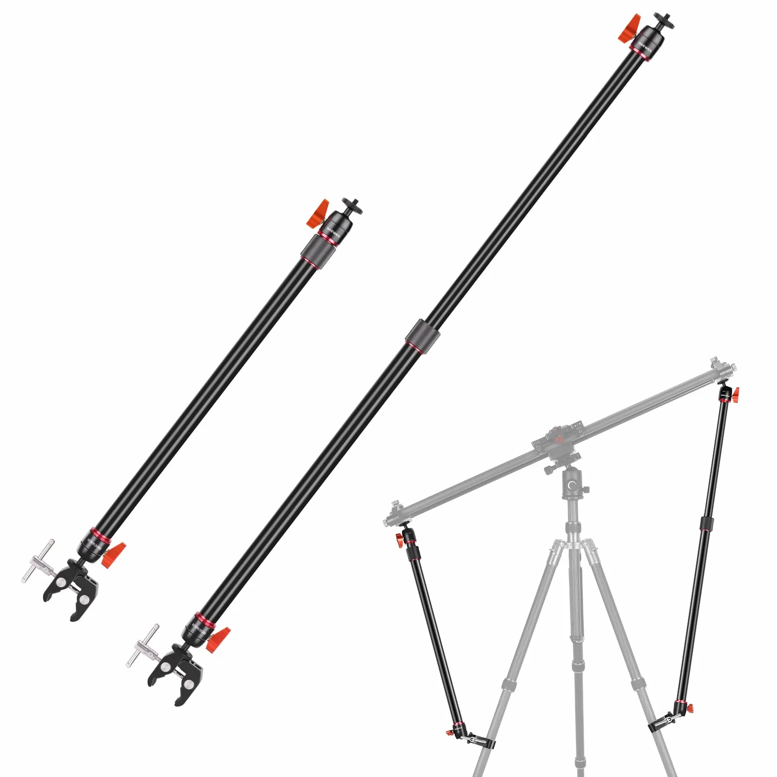NEEWER Braccio di supporto per fotocamera Slider, confezione da 2 pezzi, braccio di stabilità regolabile per aumentare la stabilità in lega di alluminio, aste estraibili per fotocamera video con