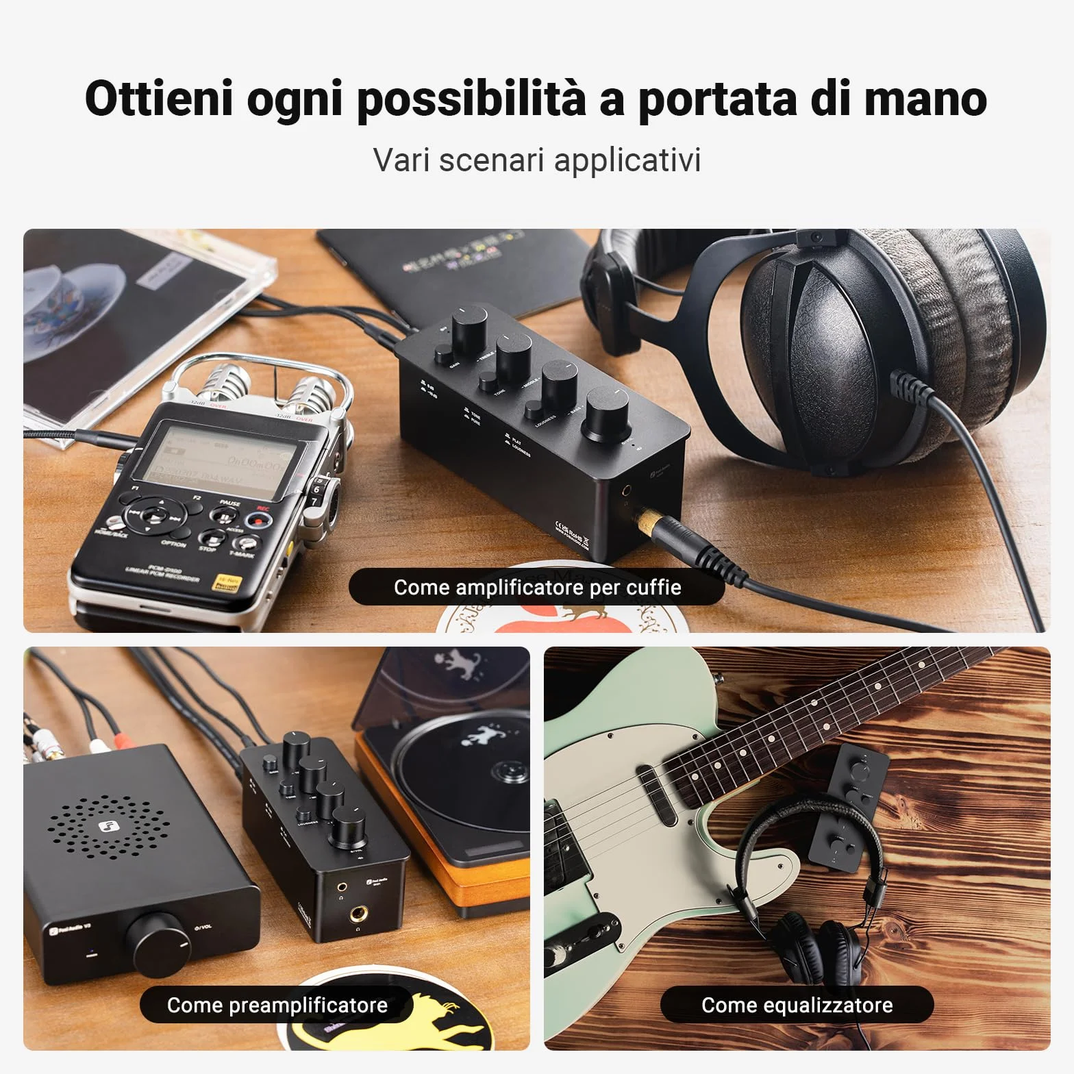 Fosi Audio SK01 Amplificatore Cuffie, Equalizzatore Audio, Classe A Amplificatore per Cuffie Portatile, Controllo dei Toni Medio Bassi e Alti, Compensazione del Volume, per Jack da 3,5mm&6,35mm