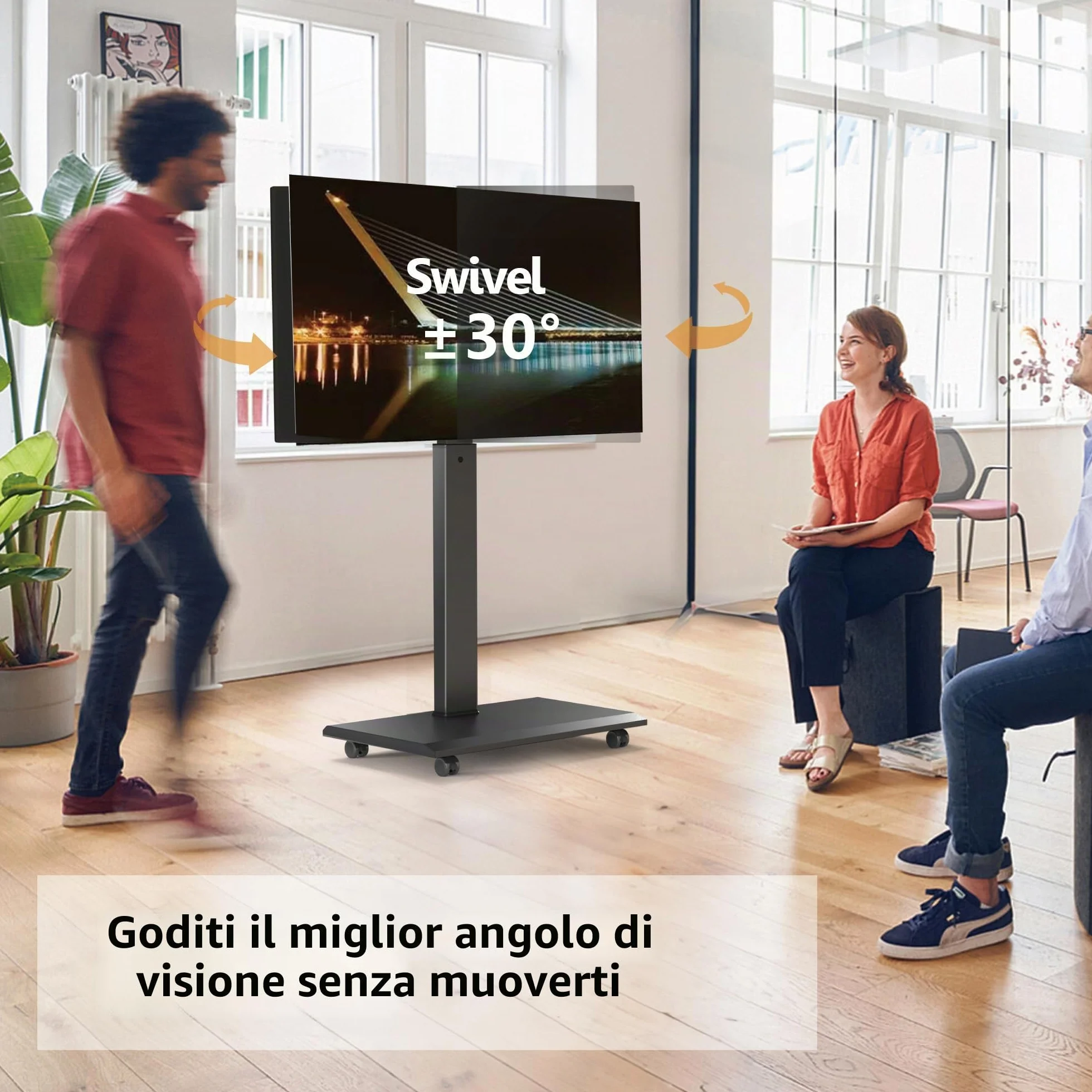 FITUEYES Carrello Porta TV con Ruote per 32-75 Pollici, Orizzontale e Verticale Supporto TV da Pavimento e Metallo Base, 40° Girevole & 7 Altezza Porta TV da Terra Max VESA 600x400mm Portata 40kg
