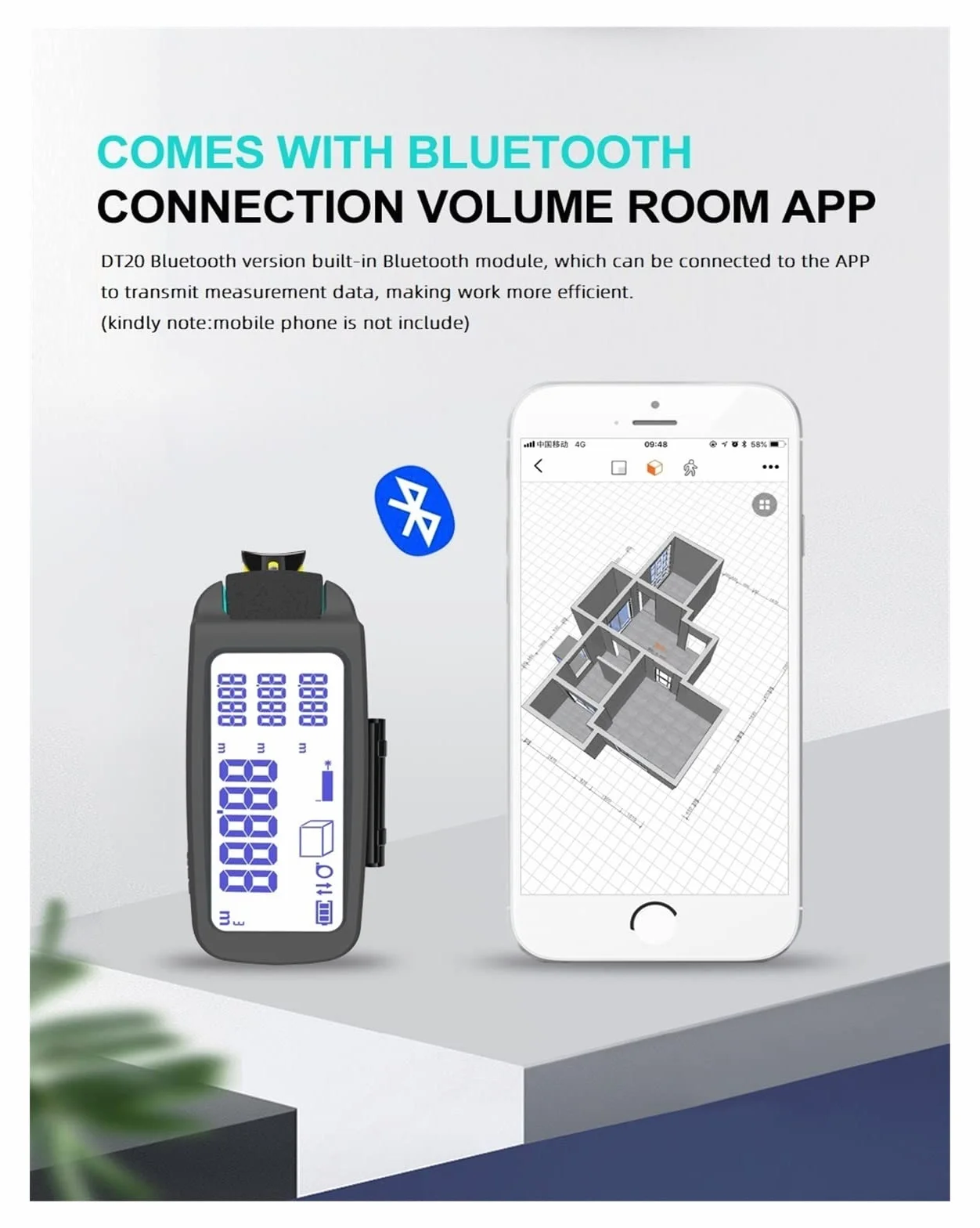 Mirino Telemetro DT20 Misuratore di Distanza 3 in 1 Misuratore di Nastro Intelligente Misuratore di Nastro con Display Digitale(Bluetooth,40m)