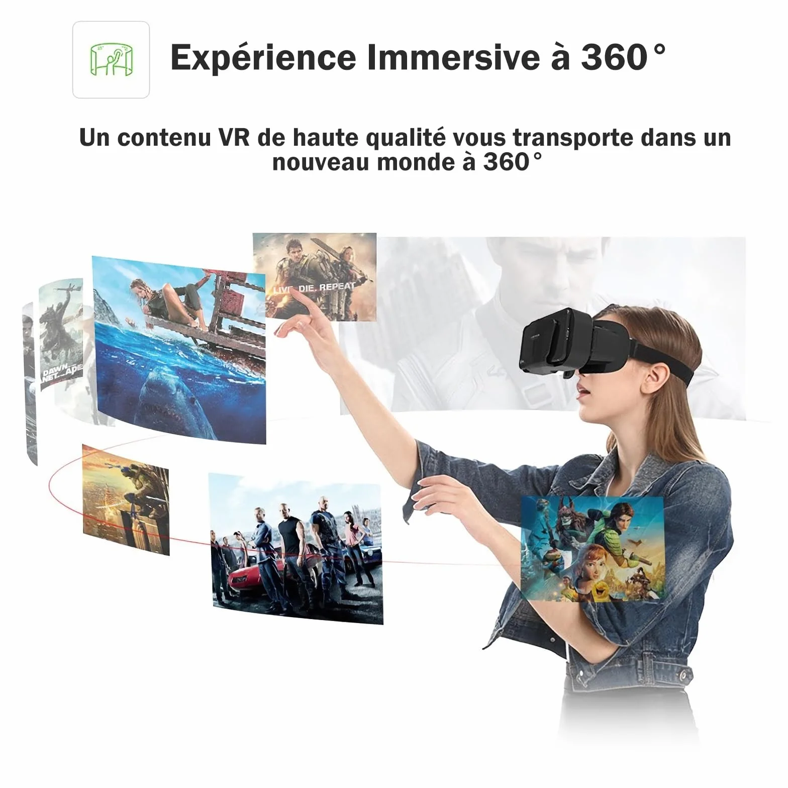 Occhiali VR, Realtà Virtuale 3D, Realtà Virtuale per Film e Giochi 3D, per Smartphone 4.7-7 Pollici [con controller]01