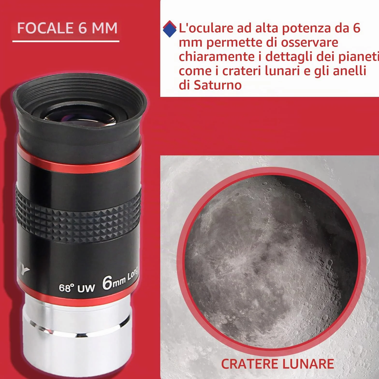 Svbony Oculare Telescopio da 6 mm, Oculare Grandangolare da 68°, Planetario Oculares 1,25", Accessori per Telescopi Astronomici con Lente FMC, per L'osservazione dei Pianeti Della Luna
