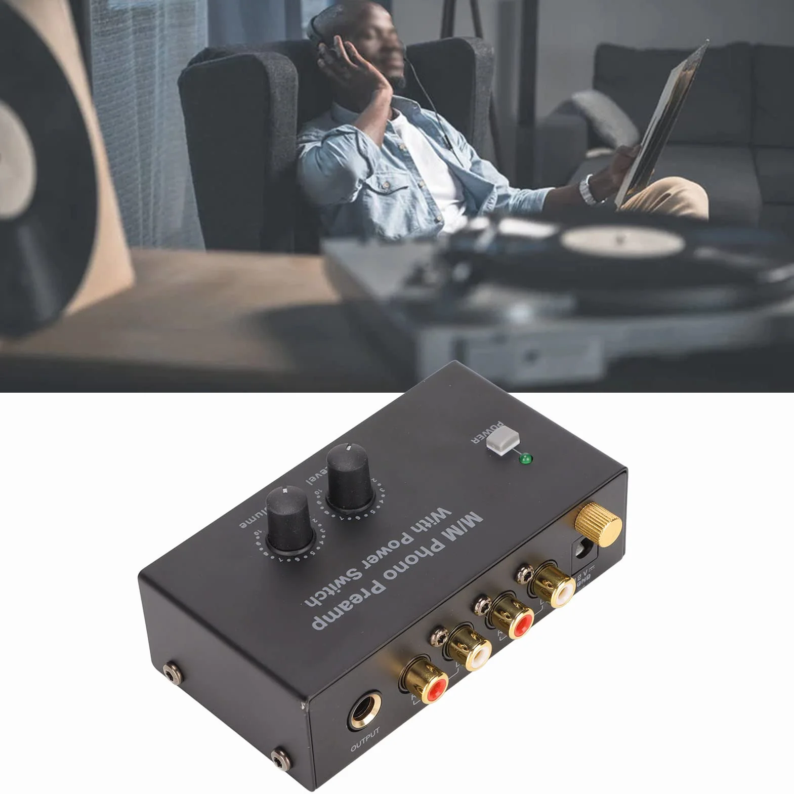 Preamplificatore Fono PP500P per Giradischi, Audio con Adattatore DC 12V