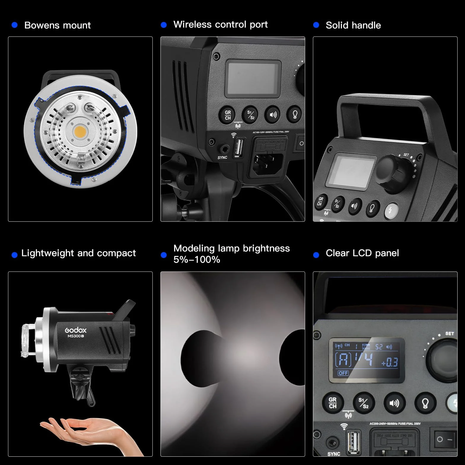 Godox MS300-V 300W Studio Flash 300w Luce Stroboscopica Sistema X wireless 2.4G 0.1-1.8S Tempo di Riciclo 5600±200K con Lampada da Modellazione a LED per Ritratti, Moda e Fotografia Pubblicitaria