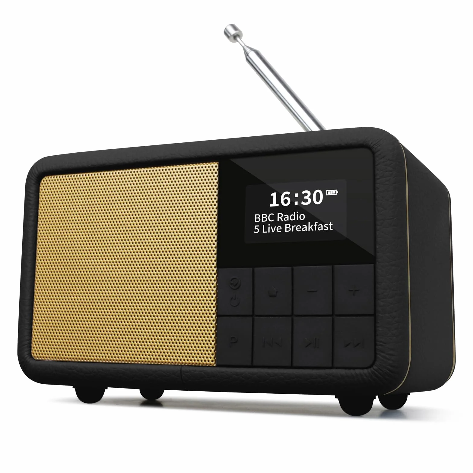 LEMEGA CR7 Mini Radio DAB+ Portatile Bluetooth 12h Autonomia FM IPX4 Impermeabile Custodia Legno Pelle Sveglia Sleep Timer 40