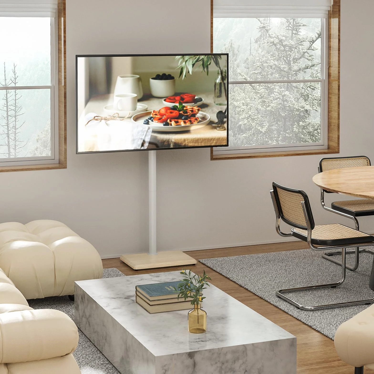 TVON Supporto da pavimento per TV da 32 a 60 pollici, alto con piedini di supporto, supporto angolare sottile per TV regolabile in altezza, supporto girevole per TV, max VESA 400 x 400 mm fino a 40 kg
