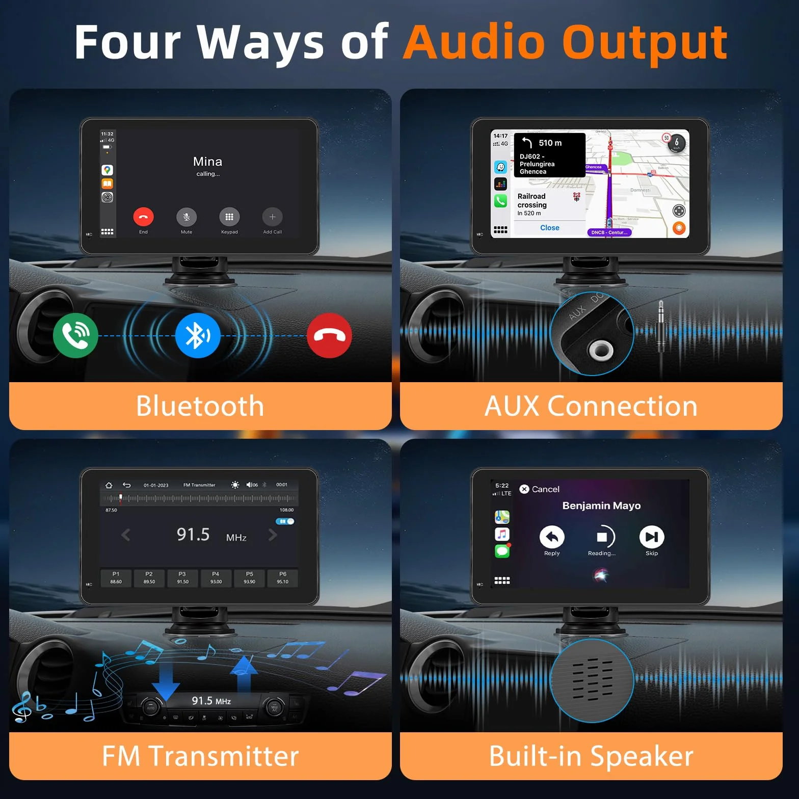 Schermo Per Auto Portatile con Carplay Wireless Andriod Auto,Display da 7 Pollici HD Touchscreen,Autoradio with Mirror Link, Bluetooth, Voice Control, Navigazione GPS,FM Trasmettitore, AUX, Airplay
